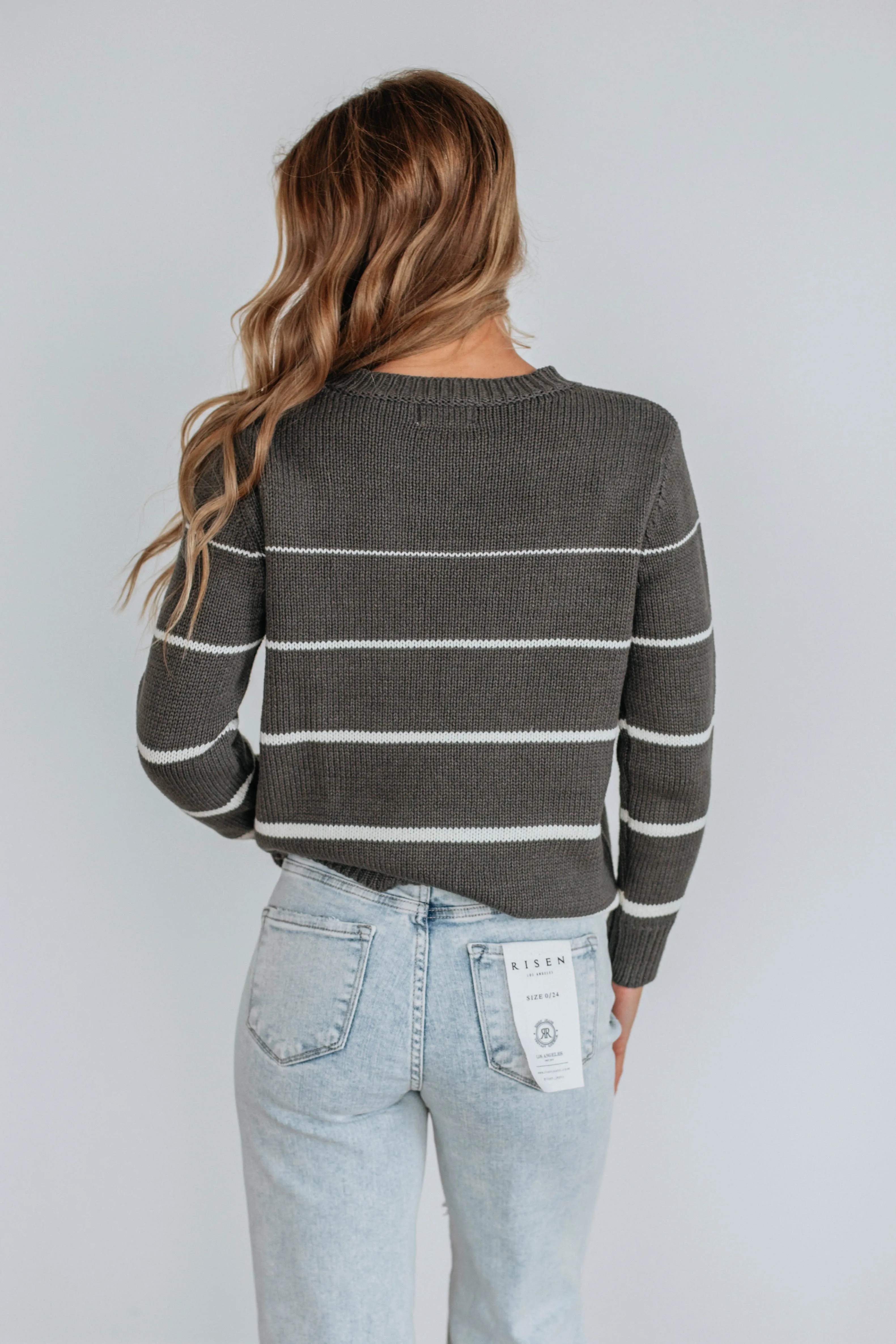 Wyona Striped Sweater - Charcoal sold by Wild Oak Boutique product image thumbnail 3