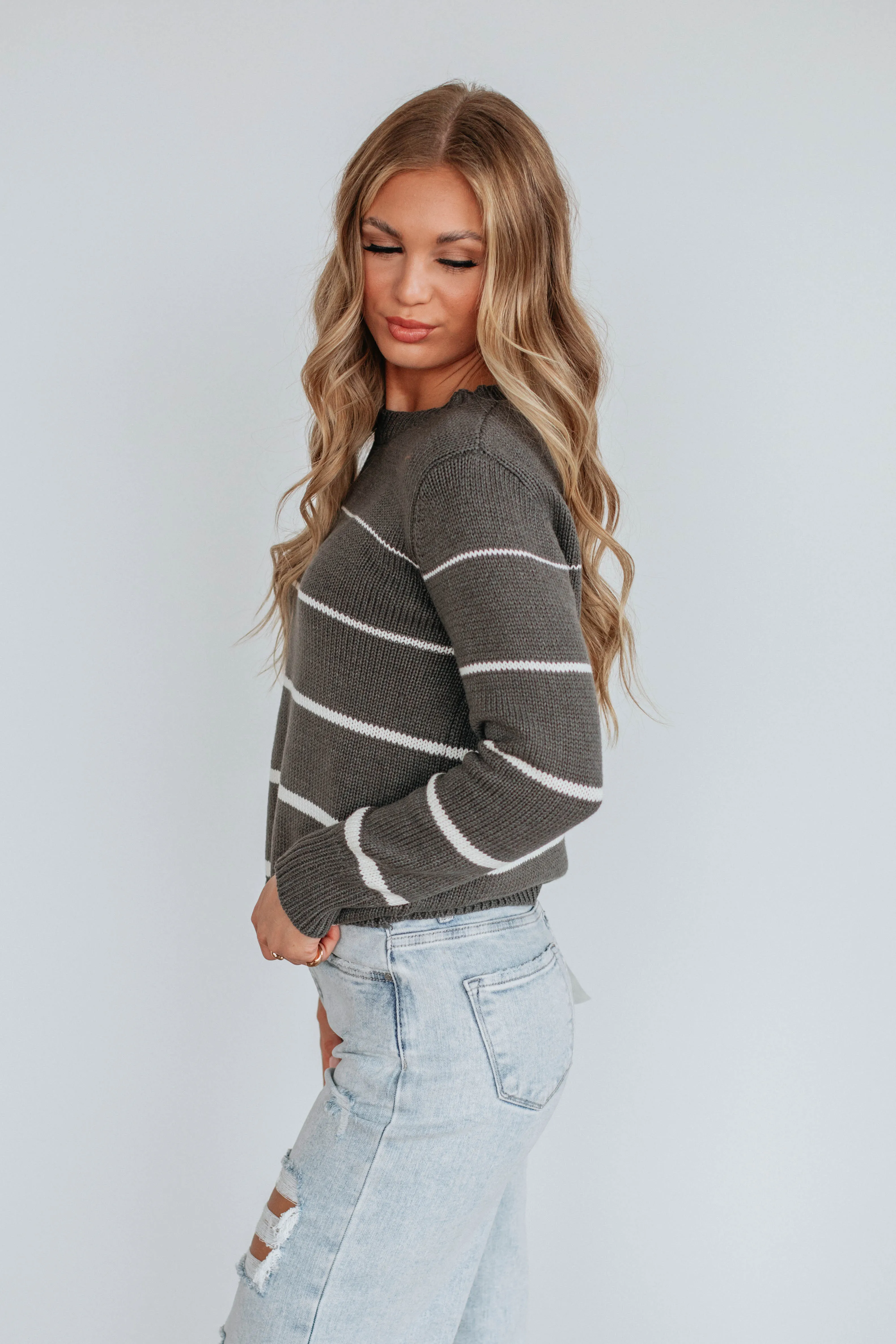 Wyona Striped Sweater - Charcoal sold by Wild Oak Boutique product image thumbnail 2