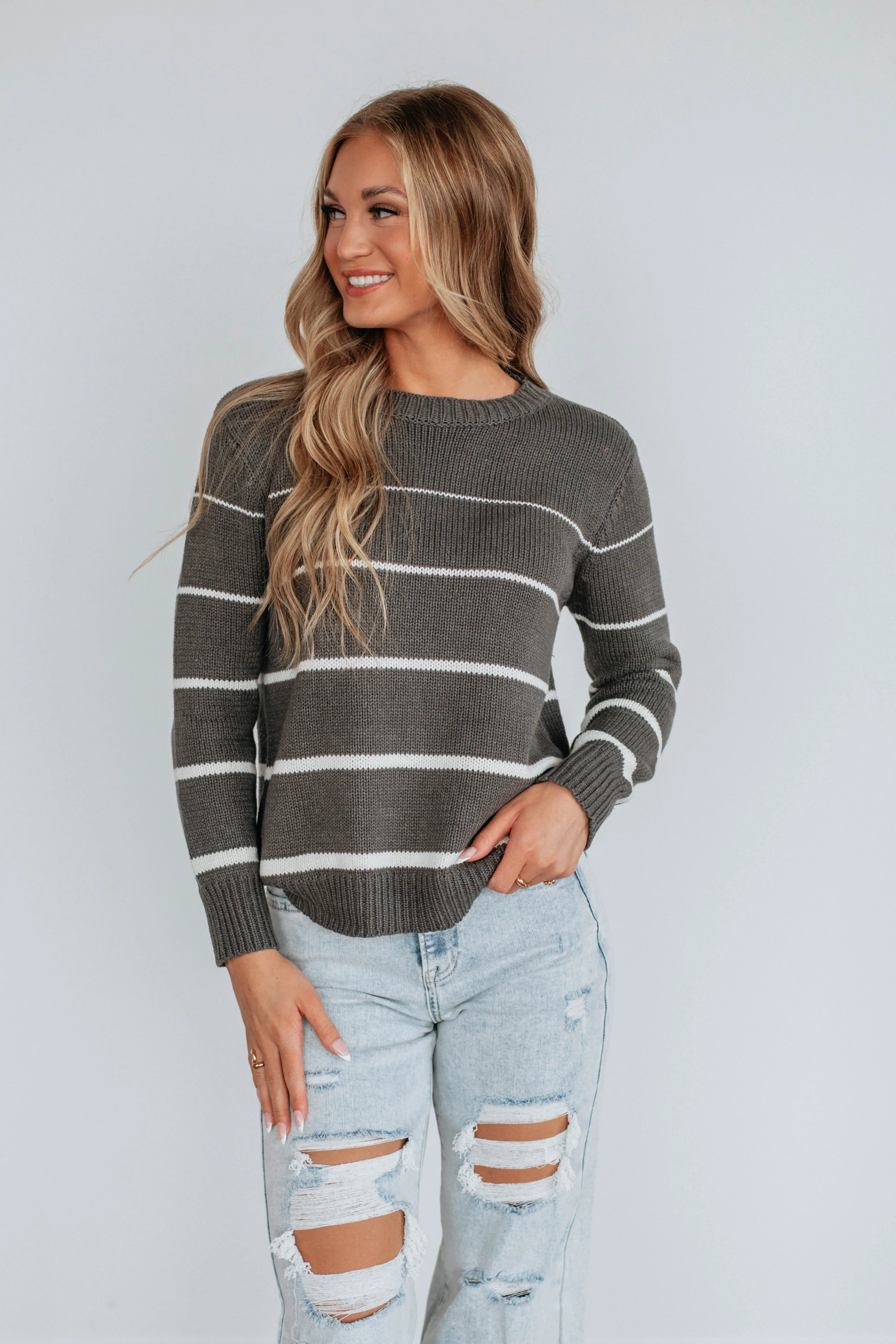 Wyona Striped Sweater - Charcoal sold by Wild Oak Boutique