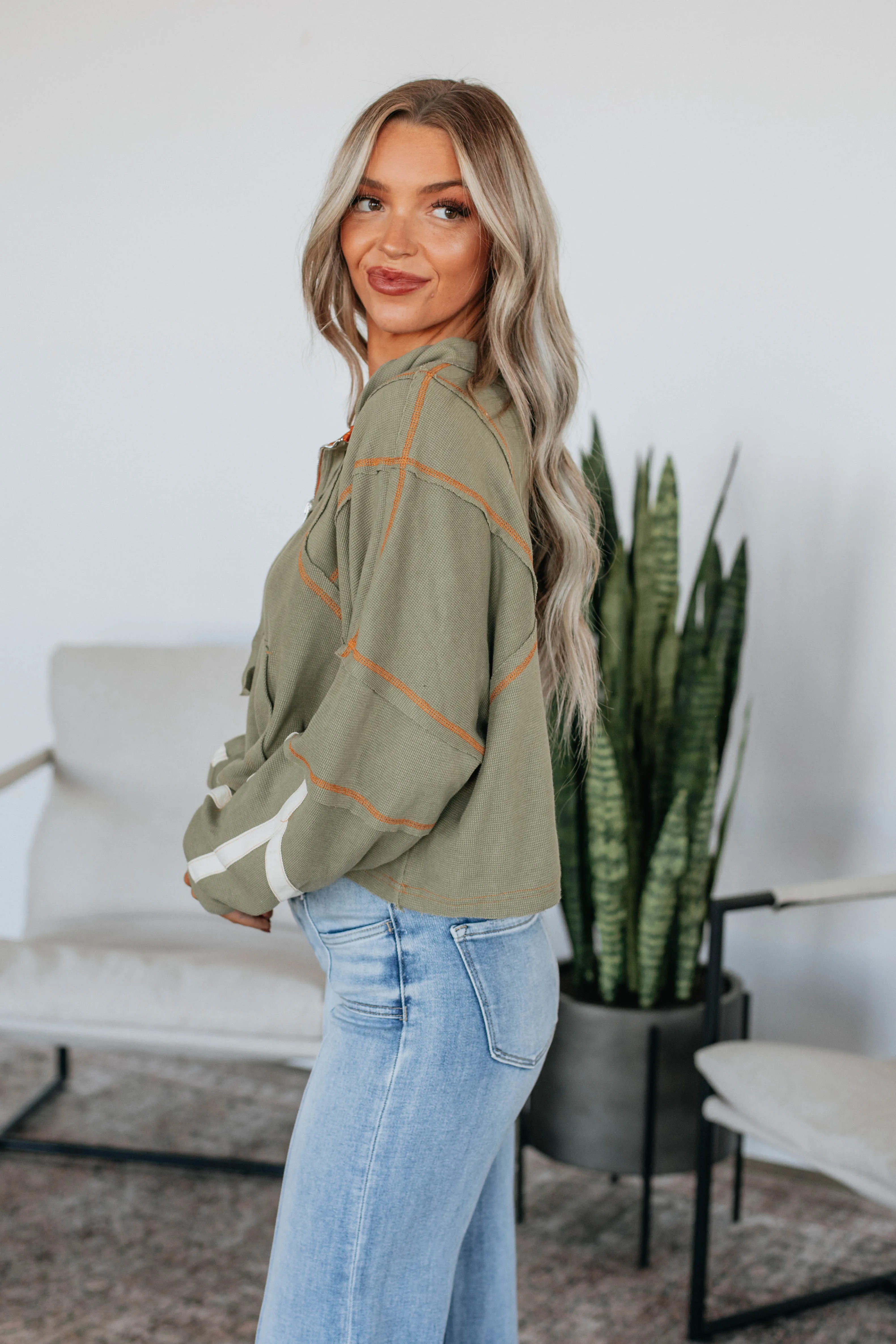 Rowan Half Zip Pullover - Olive sold by Wild Oak Boutique product image thumbnail 2