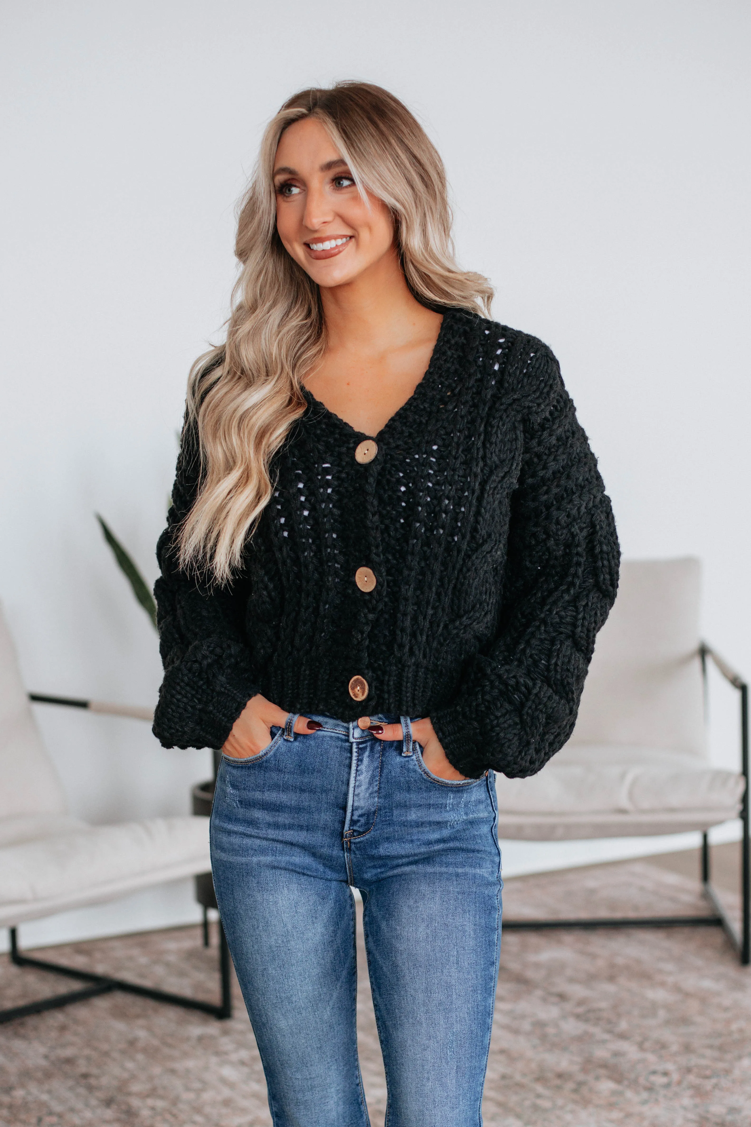 Annalise Knit Cardigan - Black sold by Wild Oak Boutique