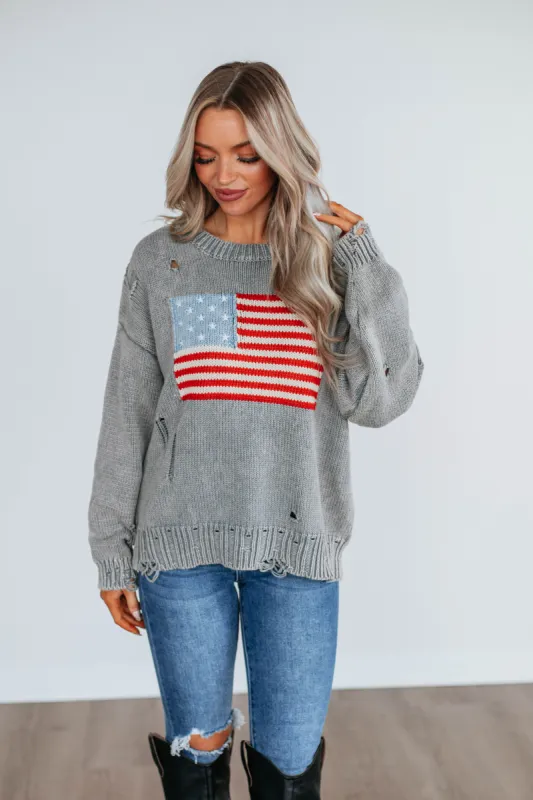 American Dreamin' Sweater - Heather Grey sold by Wild Oak Boutique