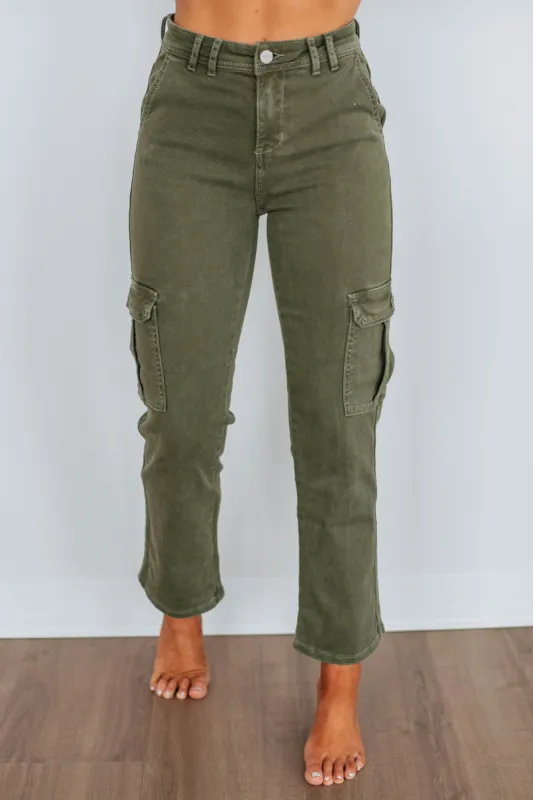 Hadley Risen Cargo Jeans - Moss sold by Wild Oak Boutique