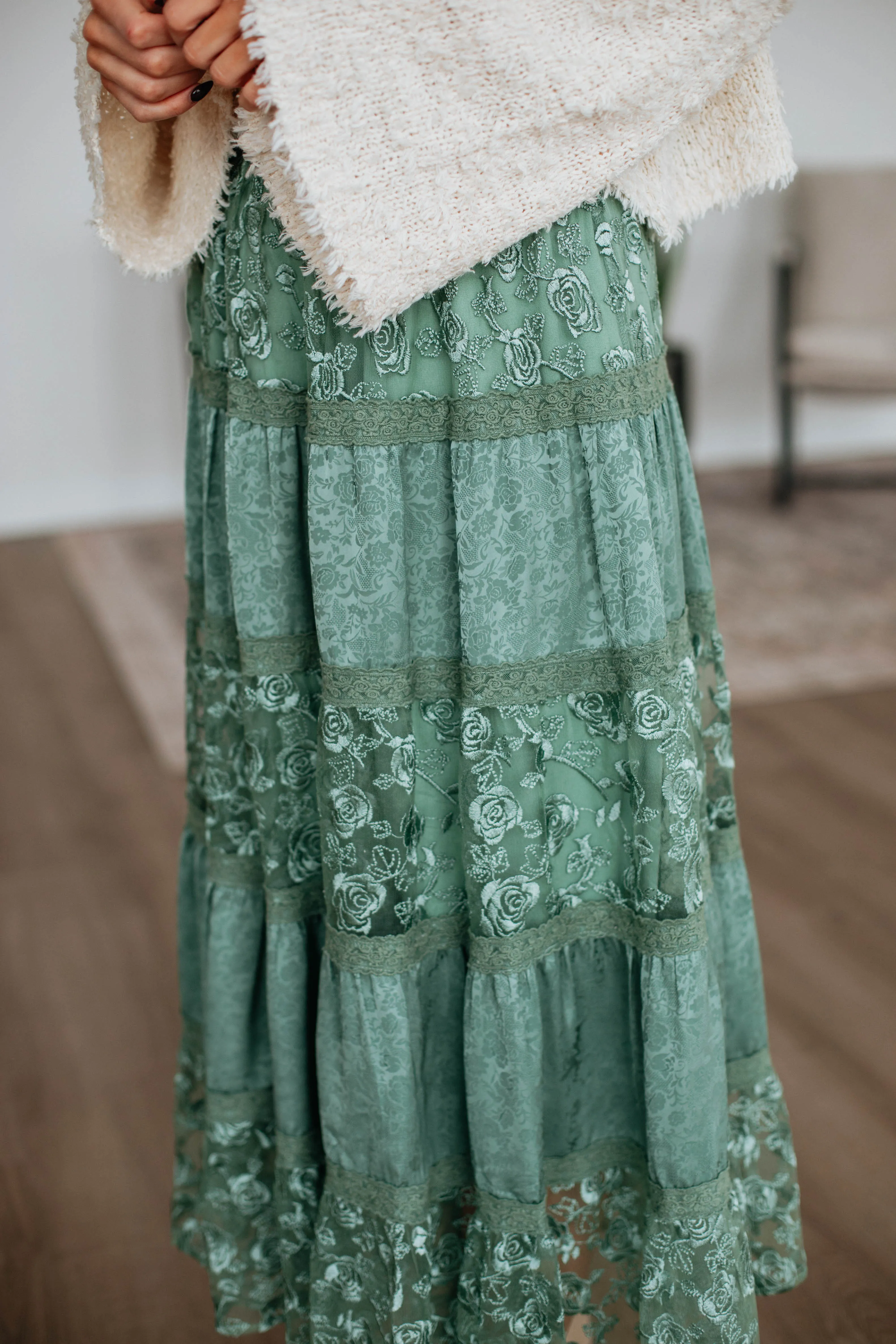 Serene Lace Maxi Skirt - Dark Sage sold by Wild Oak Boutique product image thumbnail 4