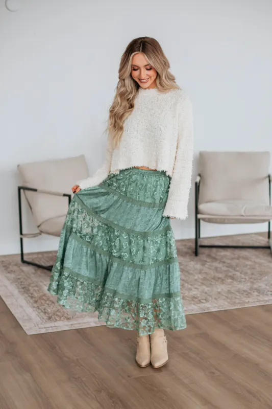 Serene Lace Maxi Skirt - Dark Sage sold by Wild Oak Boutique