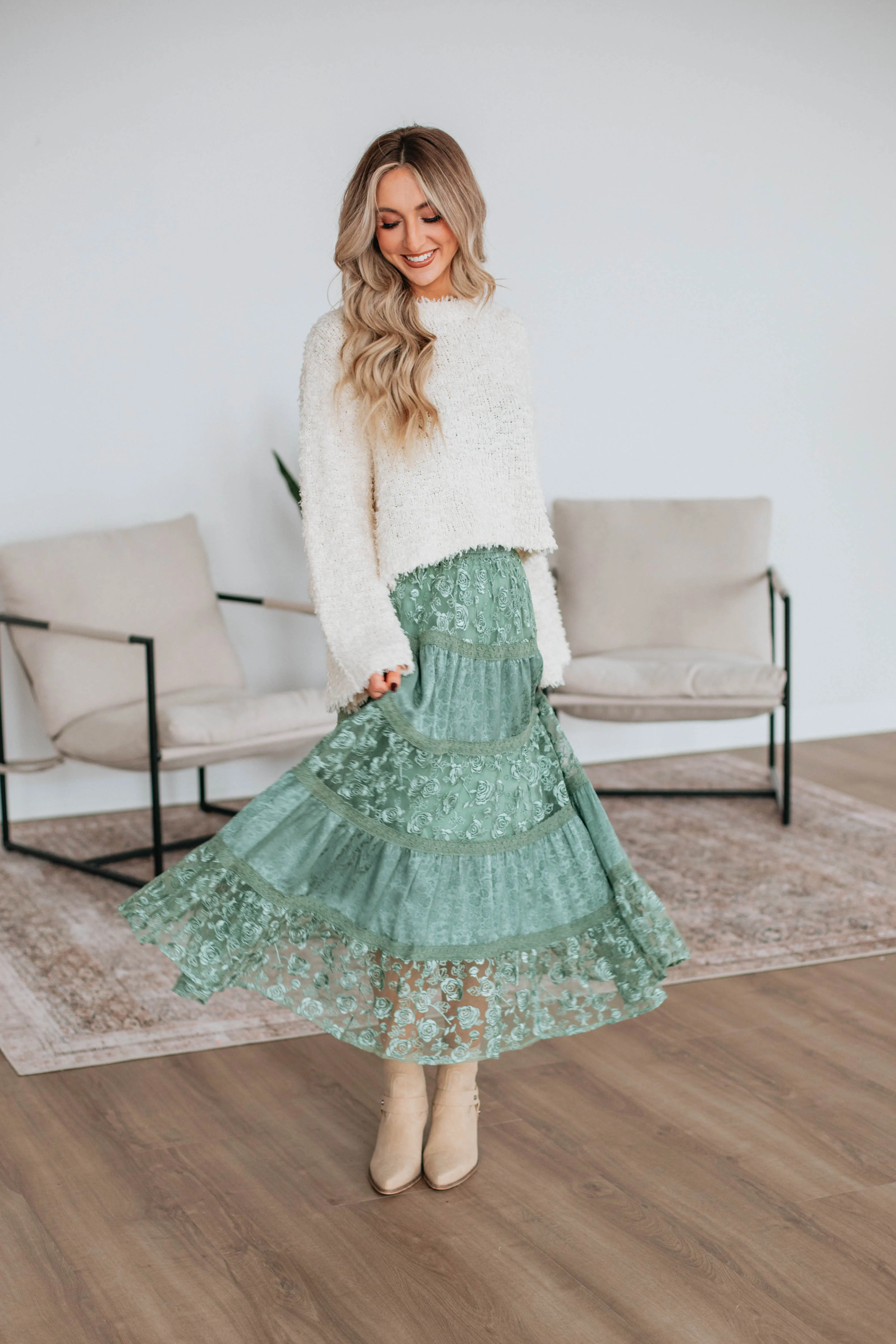 Serene Lace Maxi Skirt - Dark Sage sold by Wild Oak Boutique product image thumbnail 3
