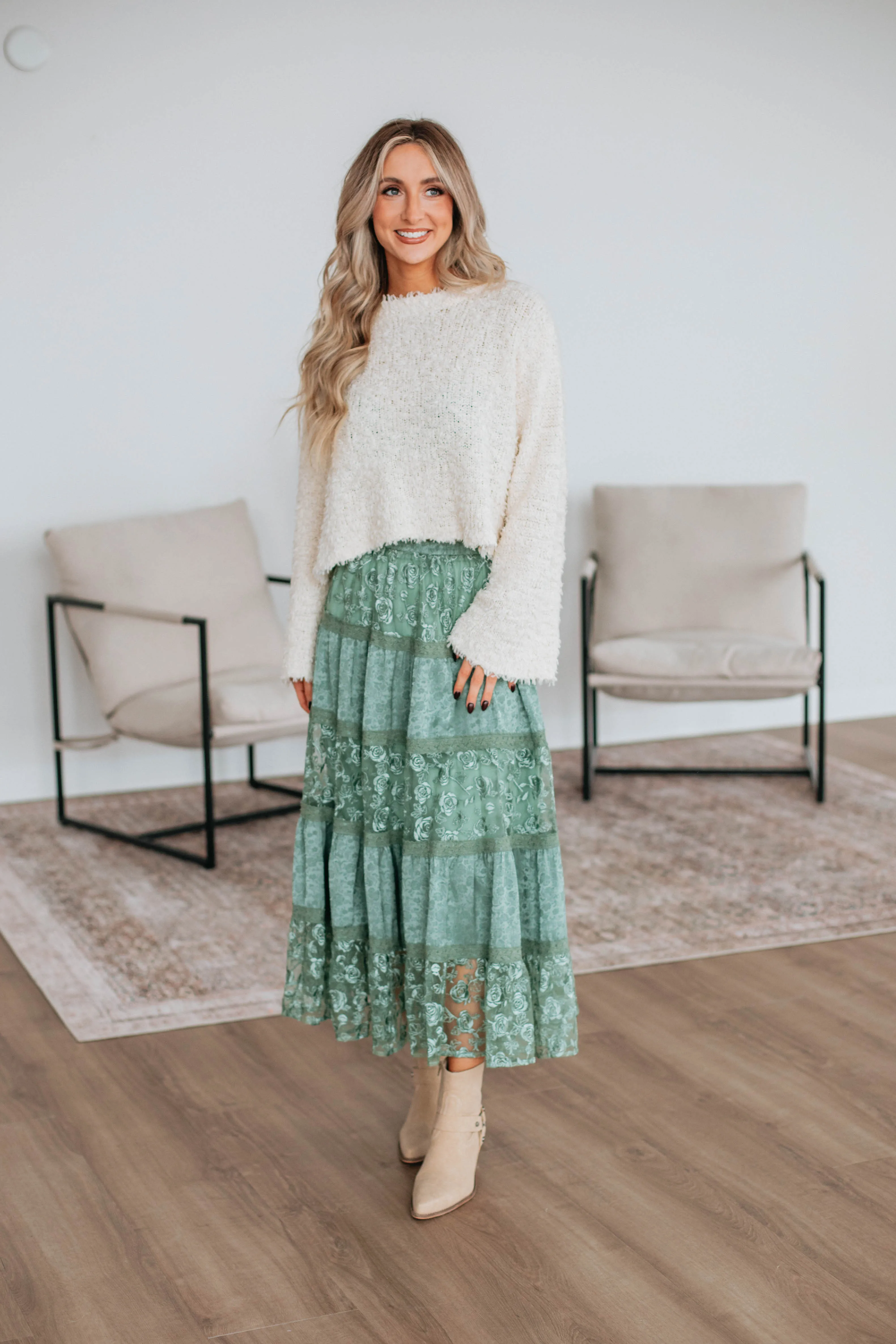 Serene Lace Maxi Skirt - Dark Sage sold by Wild Oak Boutique product image thumbnail 5