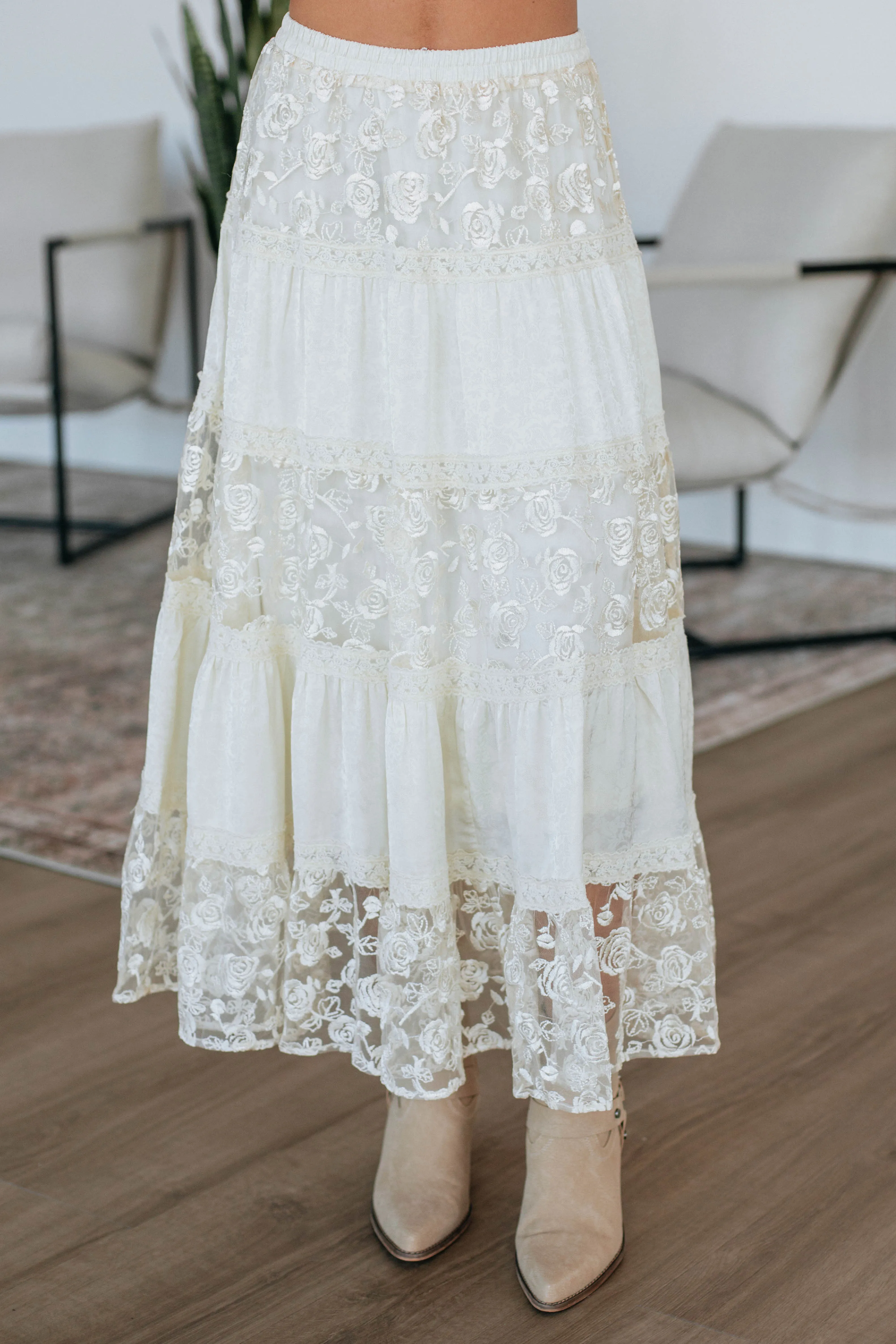 Serene Lace Maxi Skirt - Cream sold by Wild Oak Boutique product image thumbnail 2