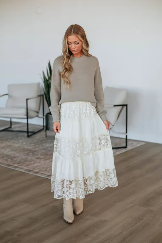 Serene Lace Maxi Skirt - Cream sold by Wild Oak Boutique