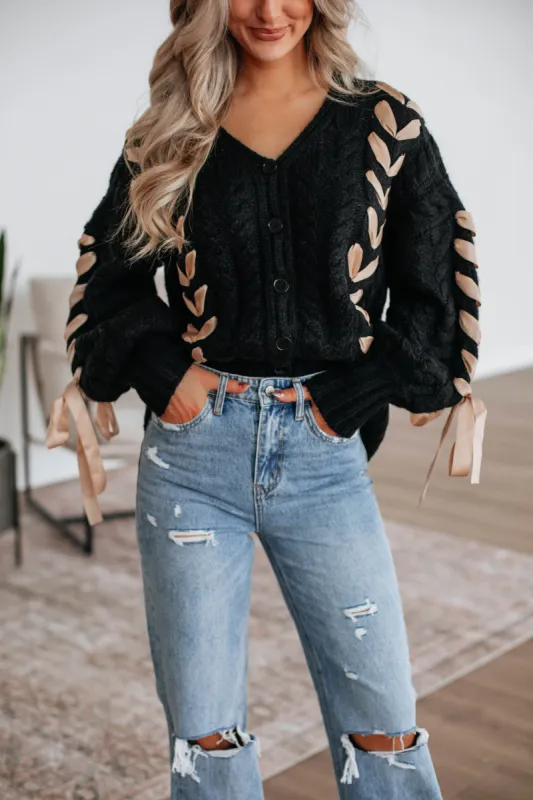 Brayley Cable Knit Cardigan - Black sold by Wild Oak Boutique