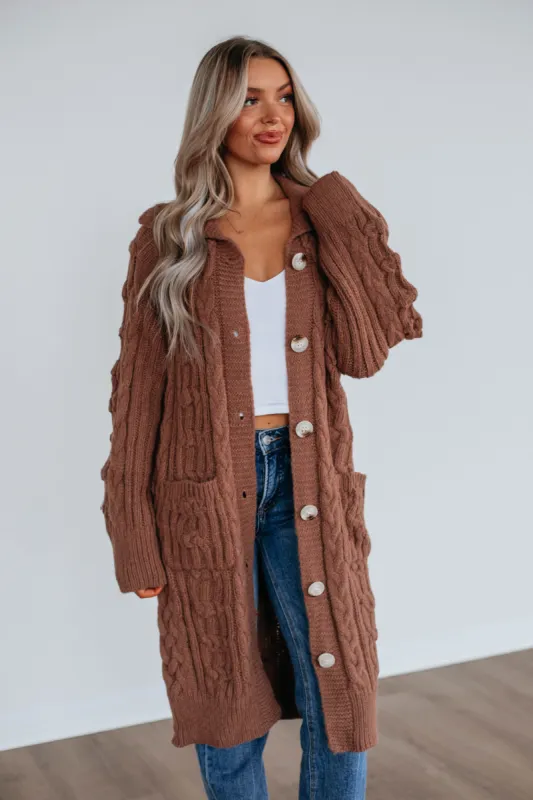 Danna Cable Knit Cardigan - Mocha made by Wild Oak Boutique
