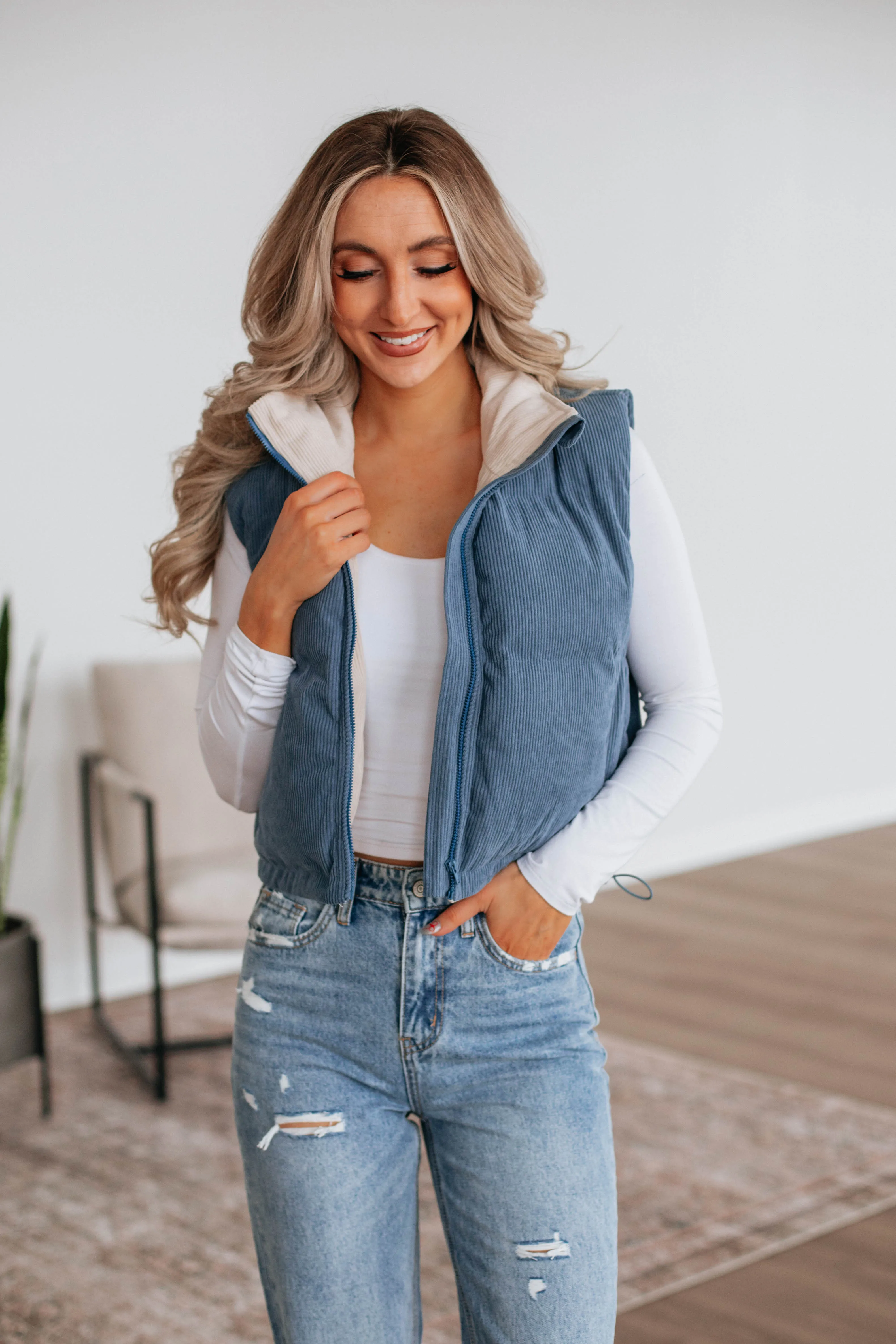 Jhett Corduroy Vest - Steel Blue sold by Wild Oak Boutique product image thumbnail 4