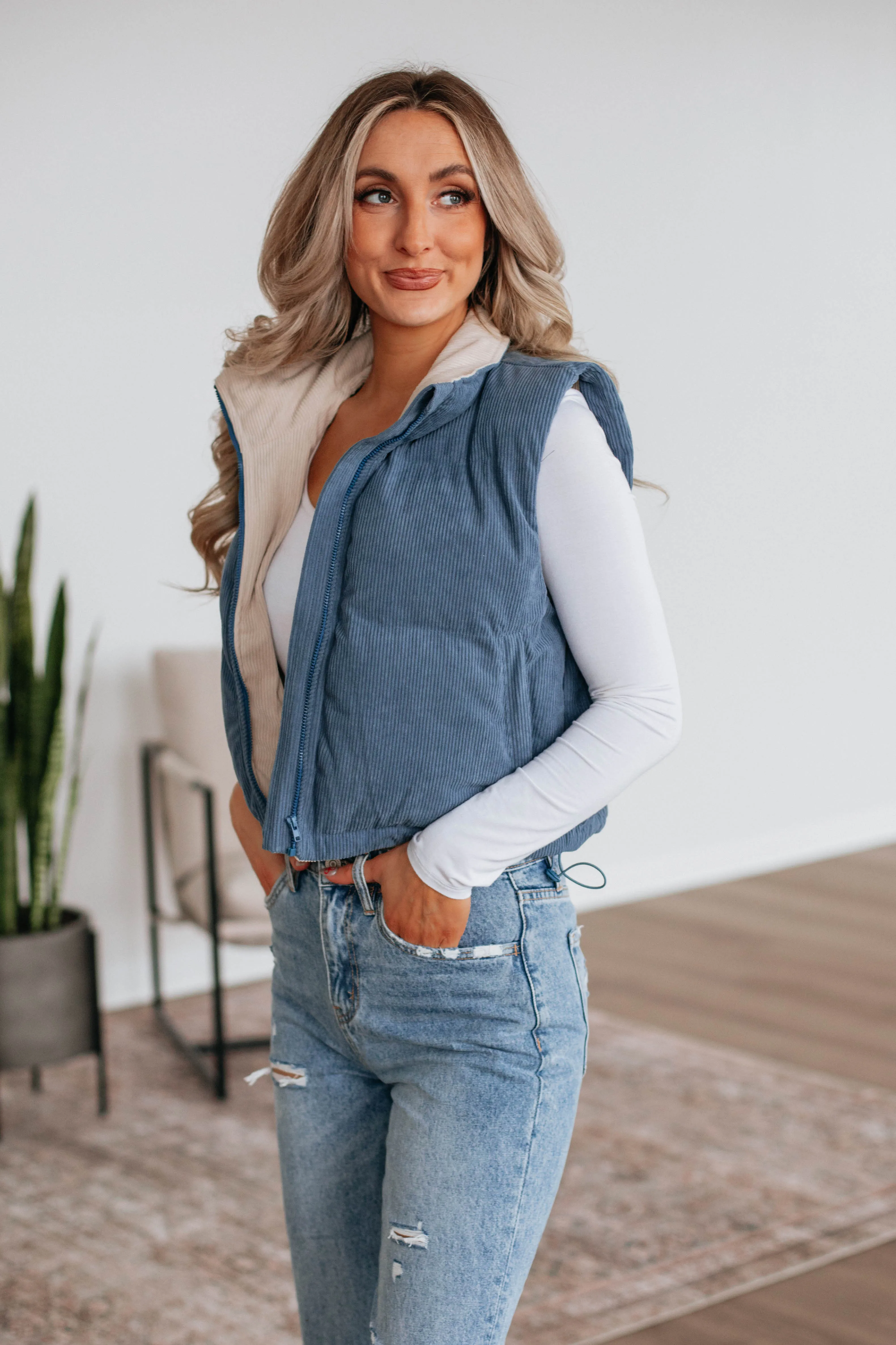 Jhett Corduroy Vest - Steel Blue sold by Wild Oak Boutique product image thumbnail 2