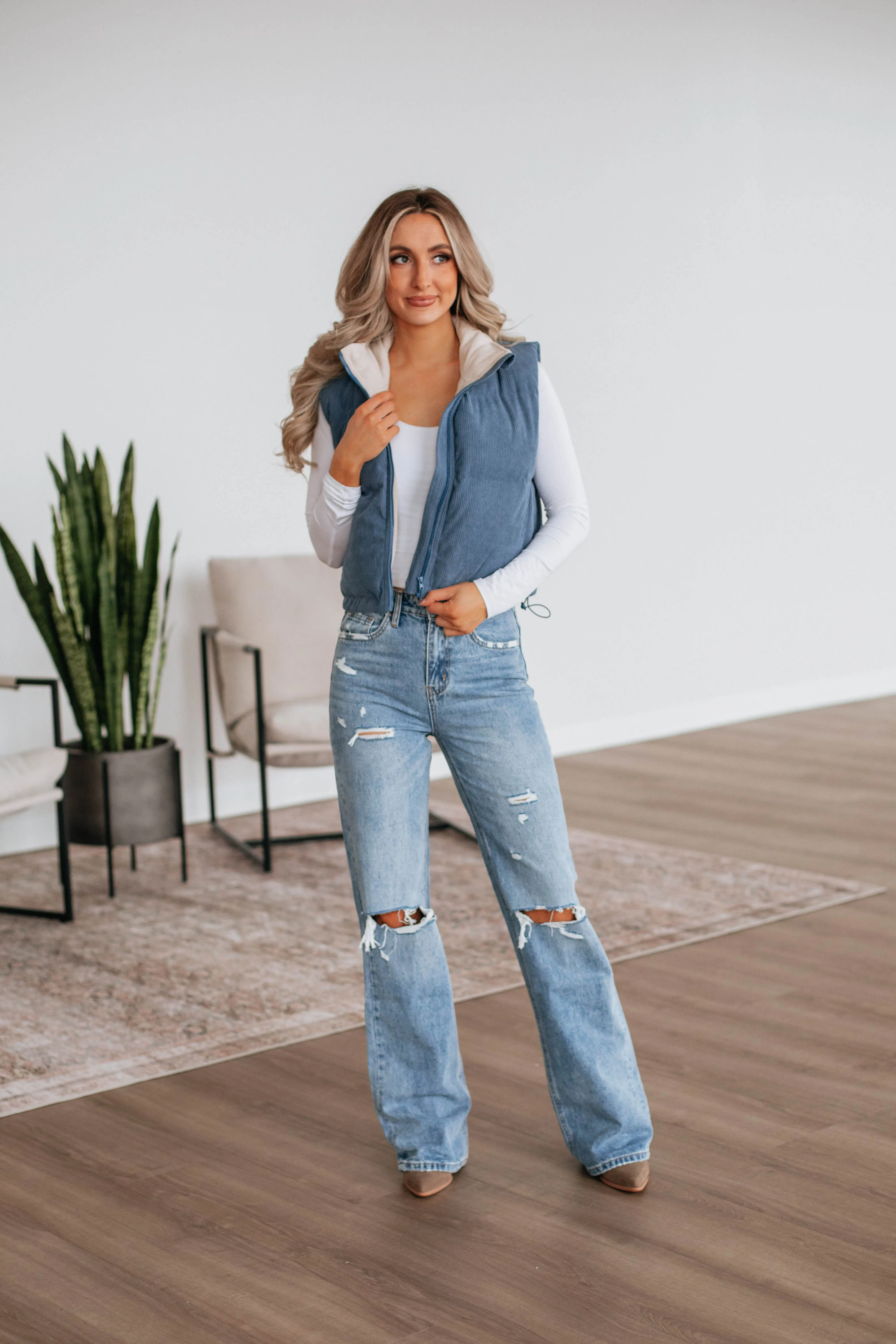 Jhett Corduroy Vest - Steel Blue sold by Wild Oak Boutique product image thumbnail 3