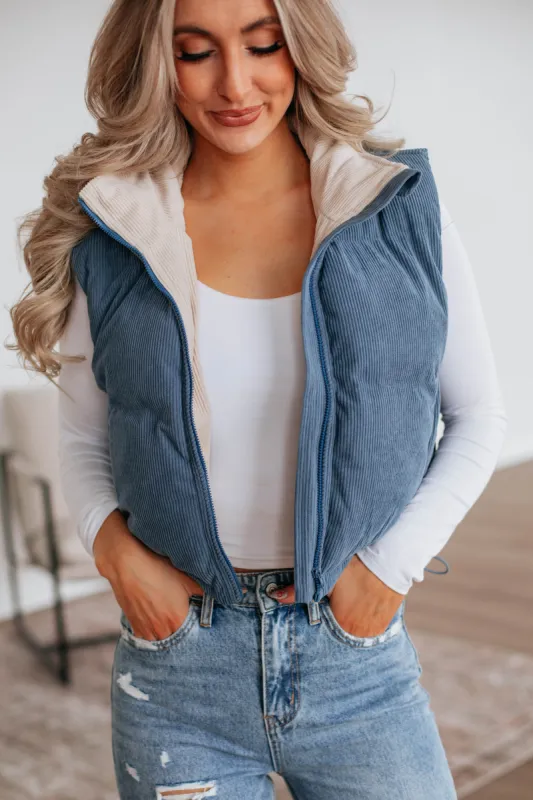 Jhett Corduroy Vest - Steel Blue sold by Wild Oak Boutique
