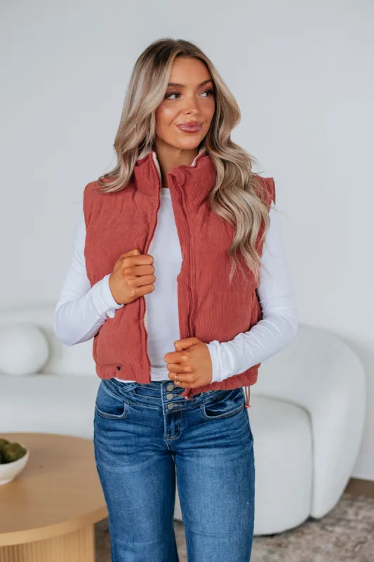 Jhett Corduroy Vest - Brick sold by Wild Oak Boutique