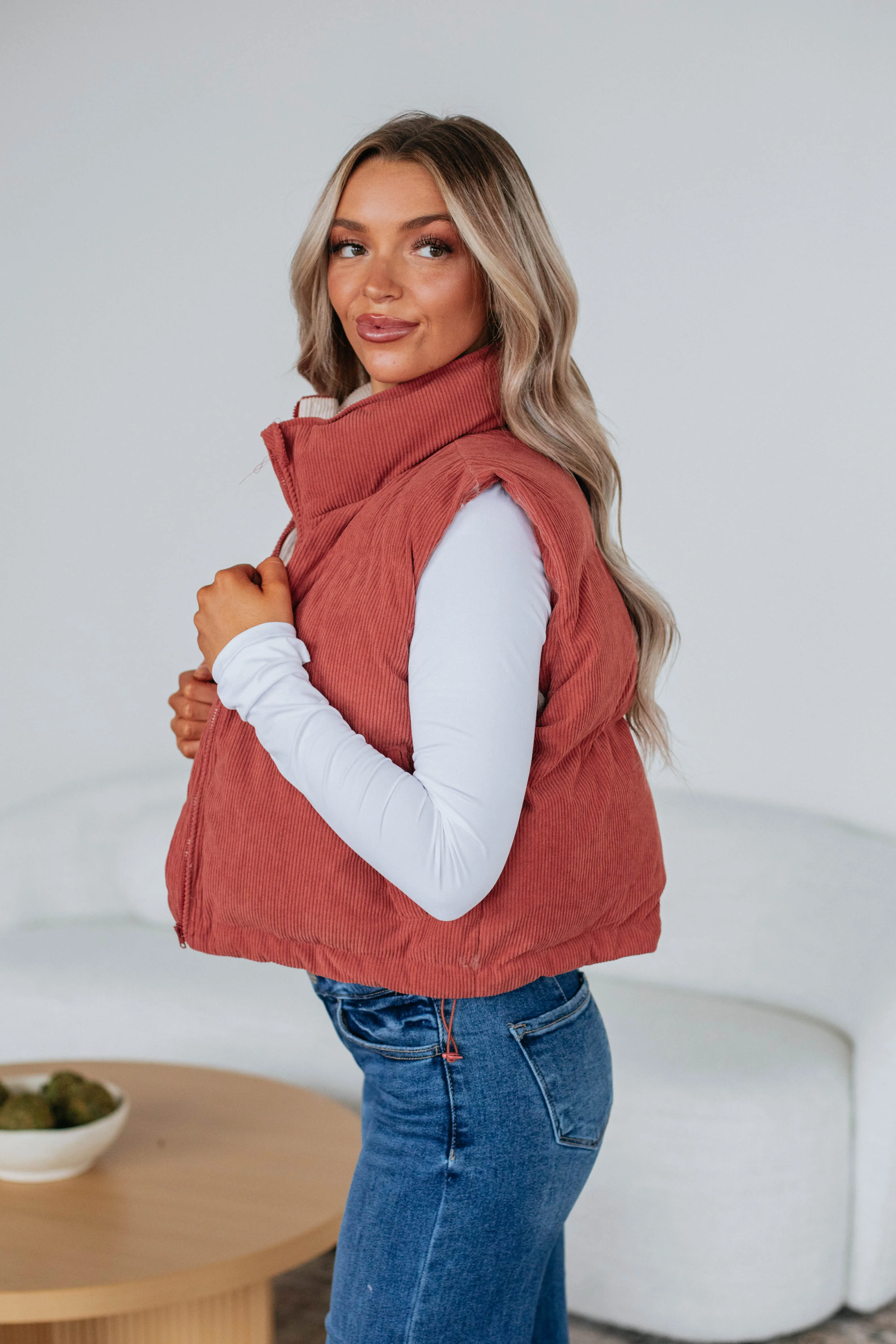 Jhett Corduroy Vest - Brick sold by Wild Oak Boutique product image thumbnail 2