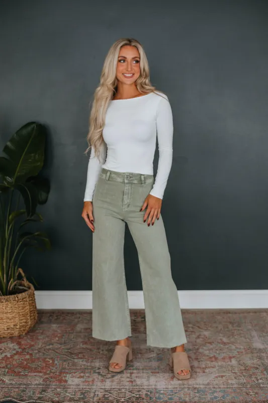 Kirby Wide Leg Pants - Sage sold by Wild Oak Boutique