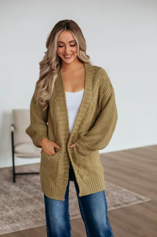 Montley Cable Knit Cardigan - Light Olive sold by Wild Oak Boutique