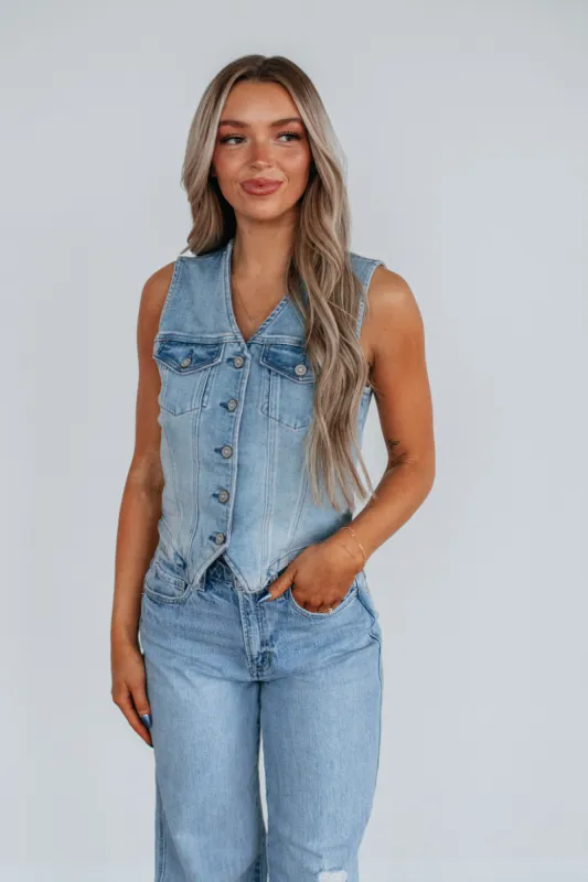 Greer Hidden Denim Vest sold by Wild Oak Boutique