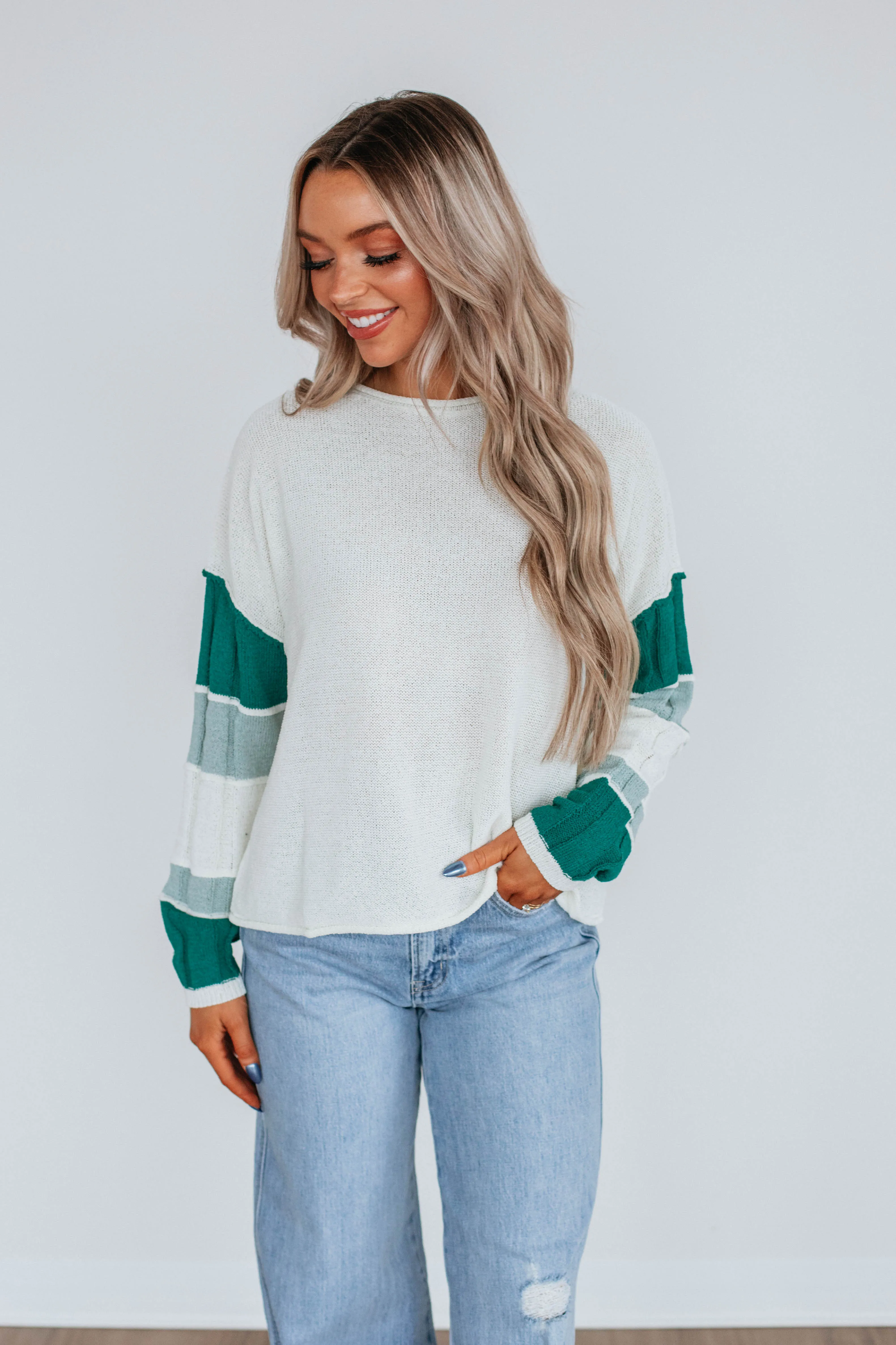Monty Colorblock Sweater - Teal Mix sold by Wild Oak Boutique