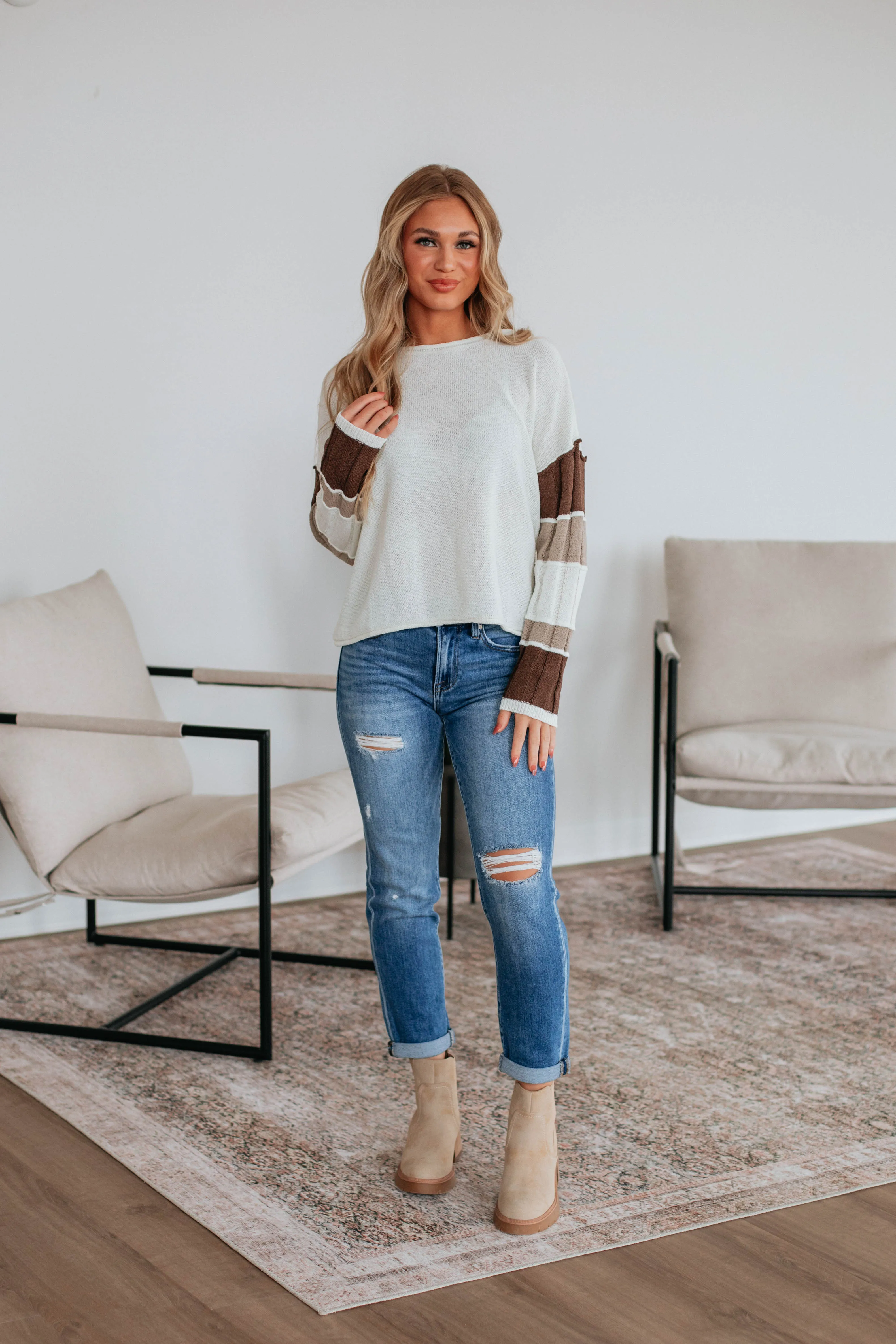 Monty Colorblock Sweater - Mocha Mix sold by Wild Oak Boutique product image thumbnail 3