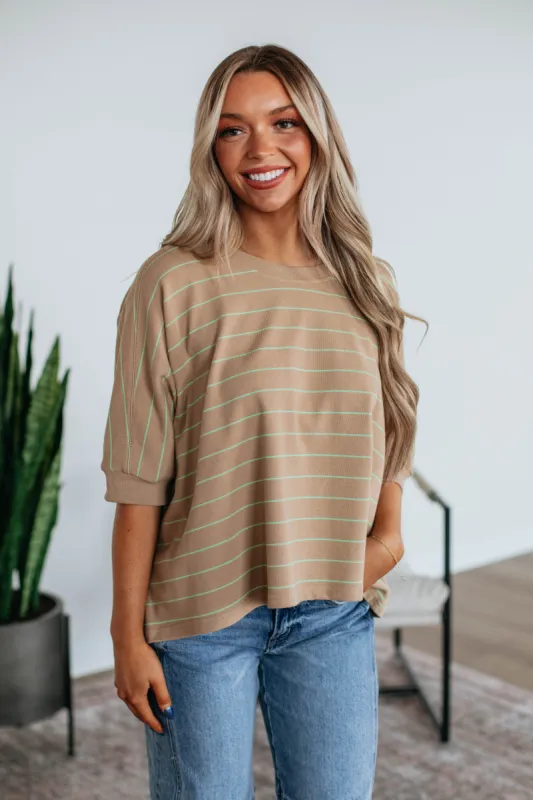 Zaria Striped Top - Tan sold by Wild Oak Boutique