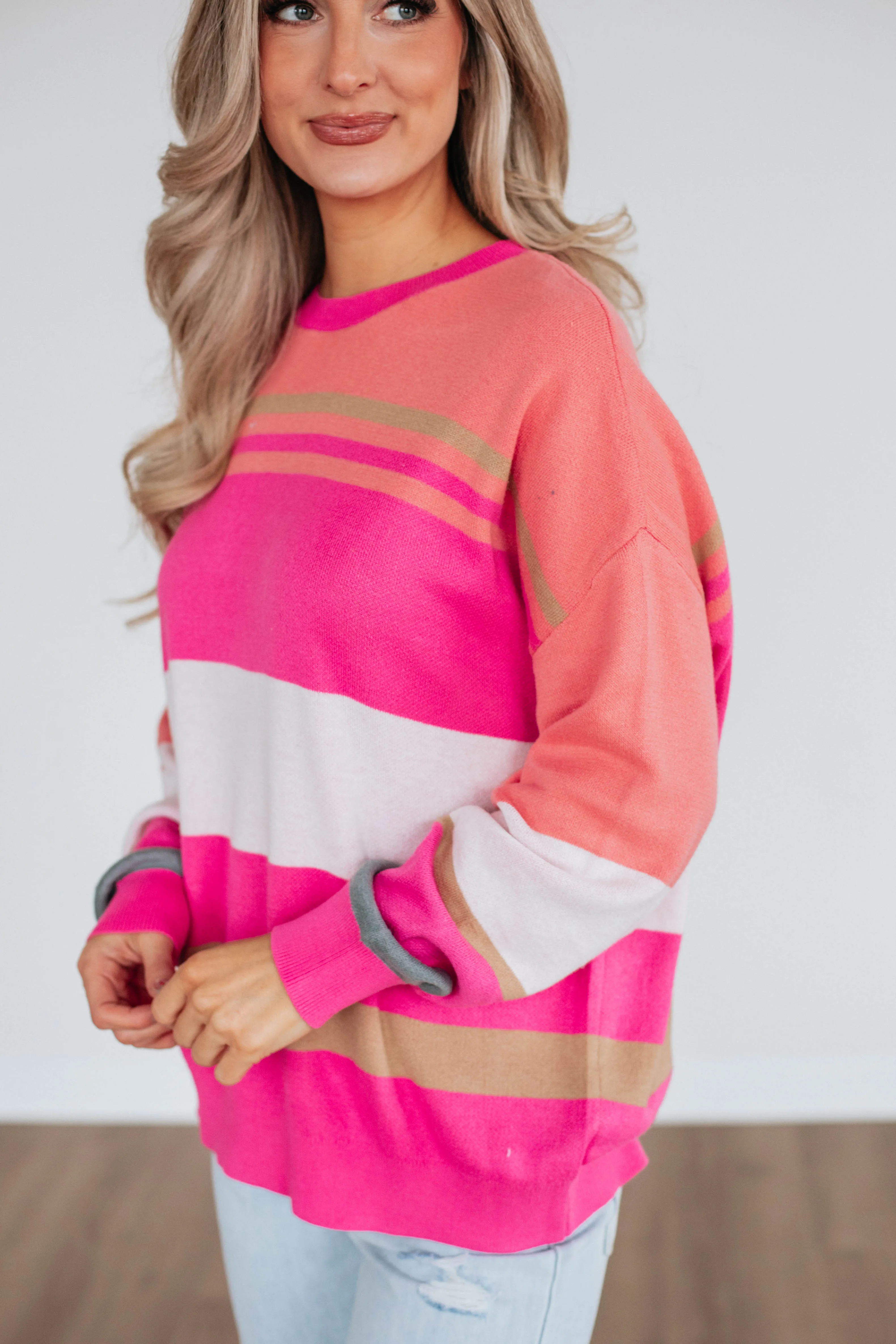 Nima Colorblock Sweater - Fuchsia Mix sold by Wild Oak Boutique product image thumbnail 3