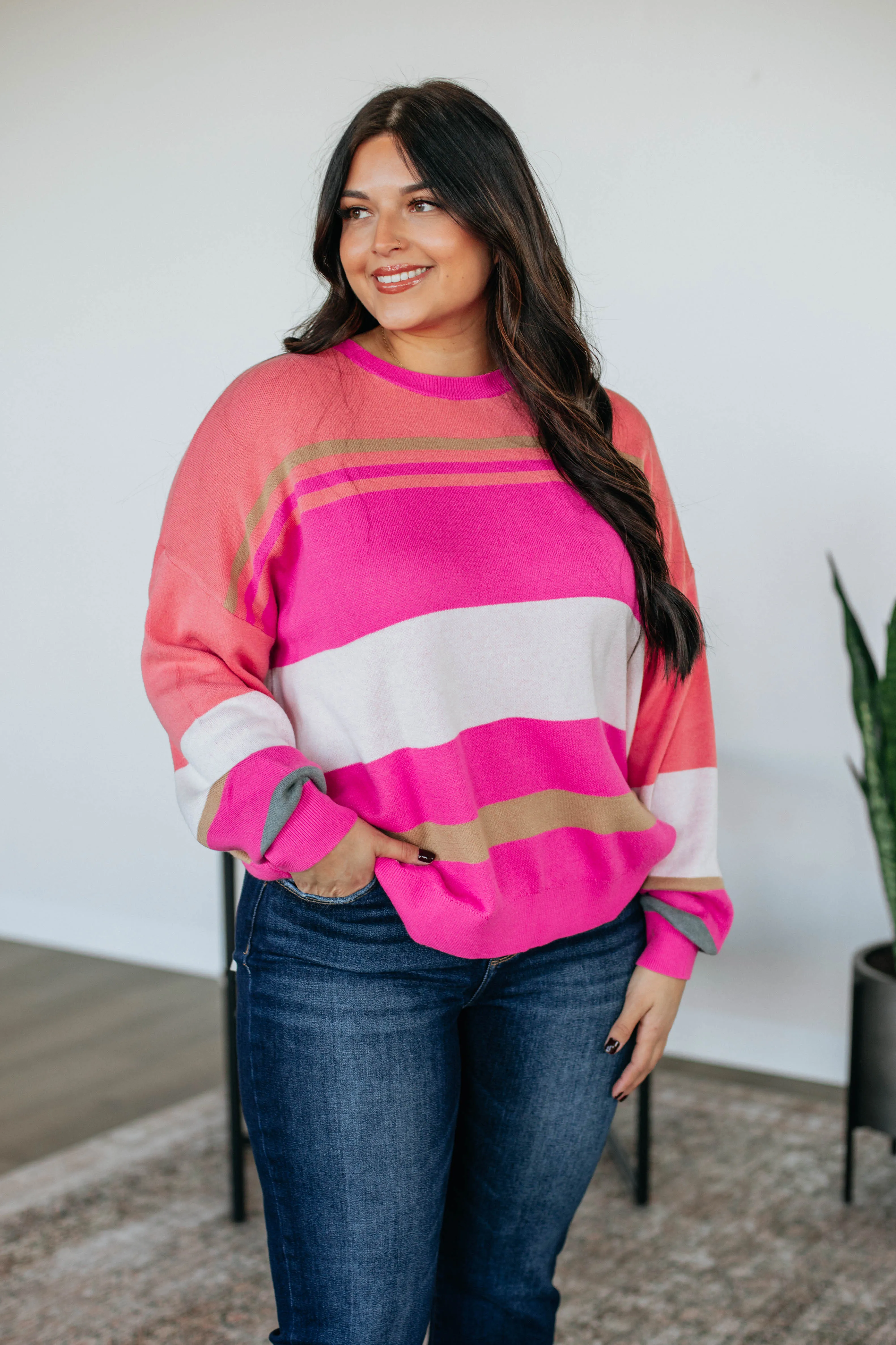 Nima Colorblock Sweater - Fuchsia Mix sold by Wild Oak Boutique product image thumbnail 4
