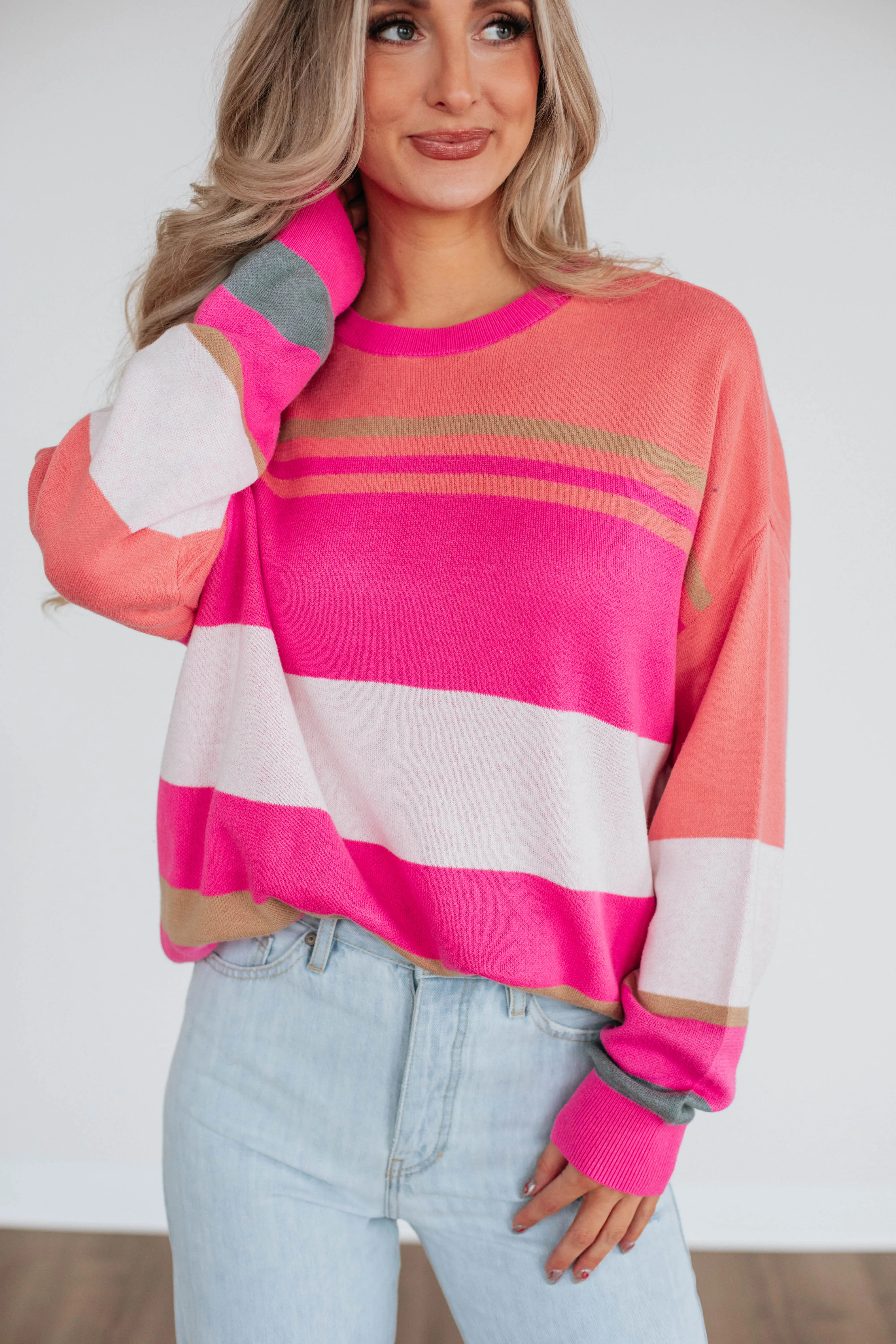 Nima Colorblock Sweater - Fuchsia Mix sold by Wild Oak Boutique
