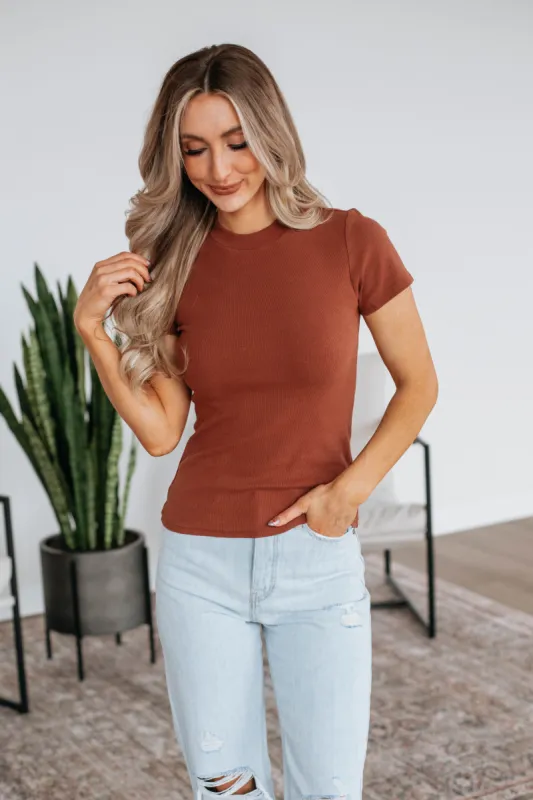 Nicole Ribbed Top - Brick sold by Wild Oak Boutique