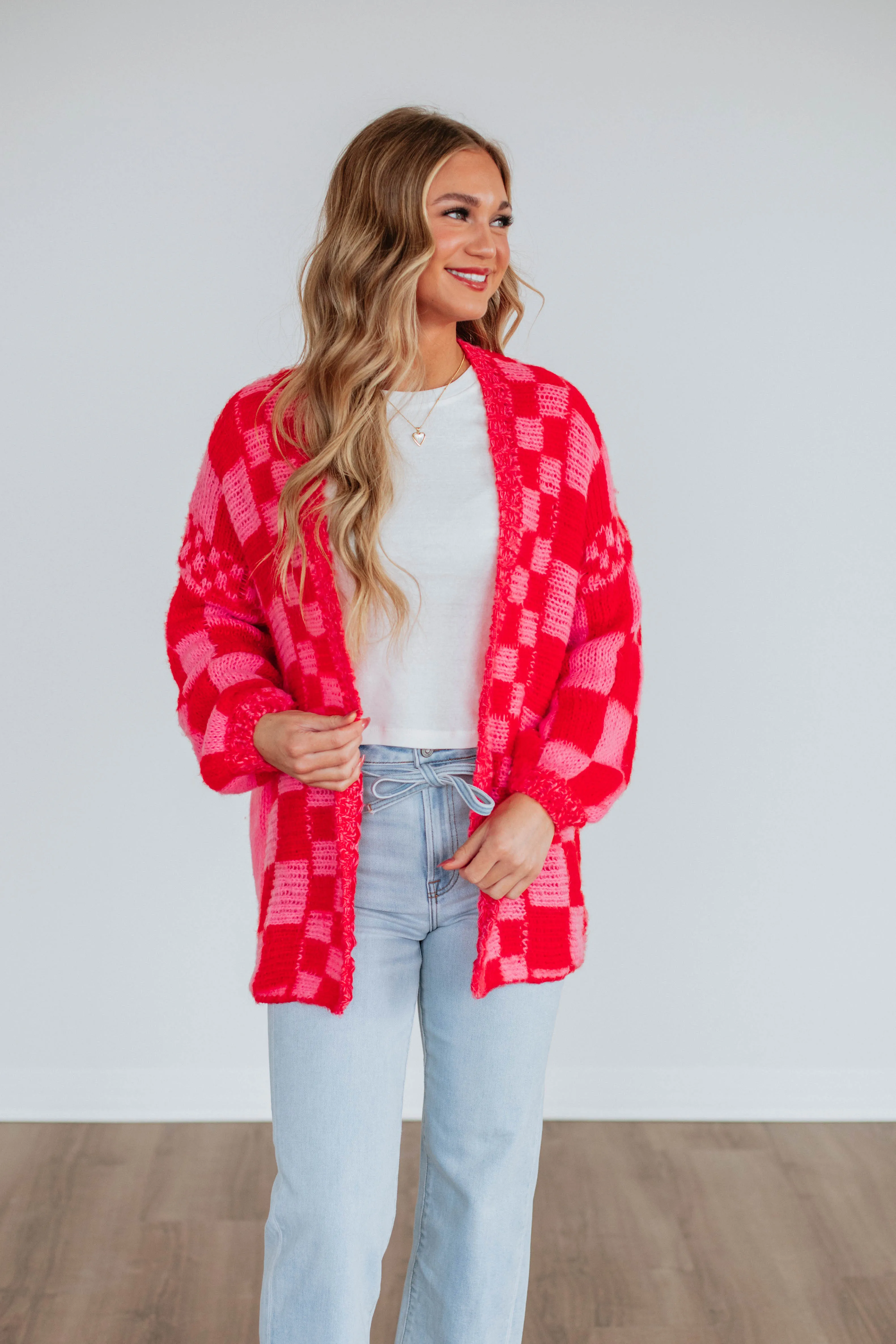 Talia Checkered Cardigan - Cherry Mix sold by Wild Oak Boutique