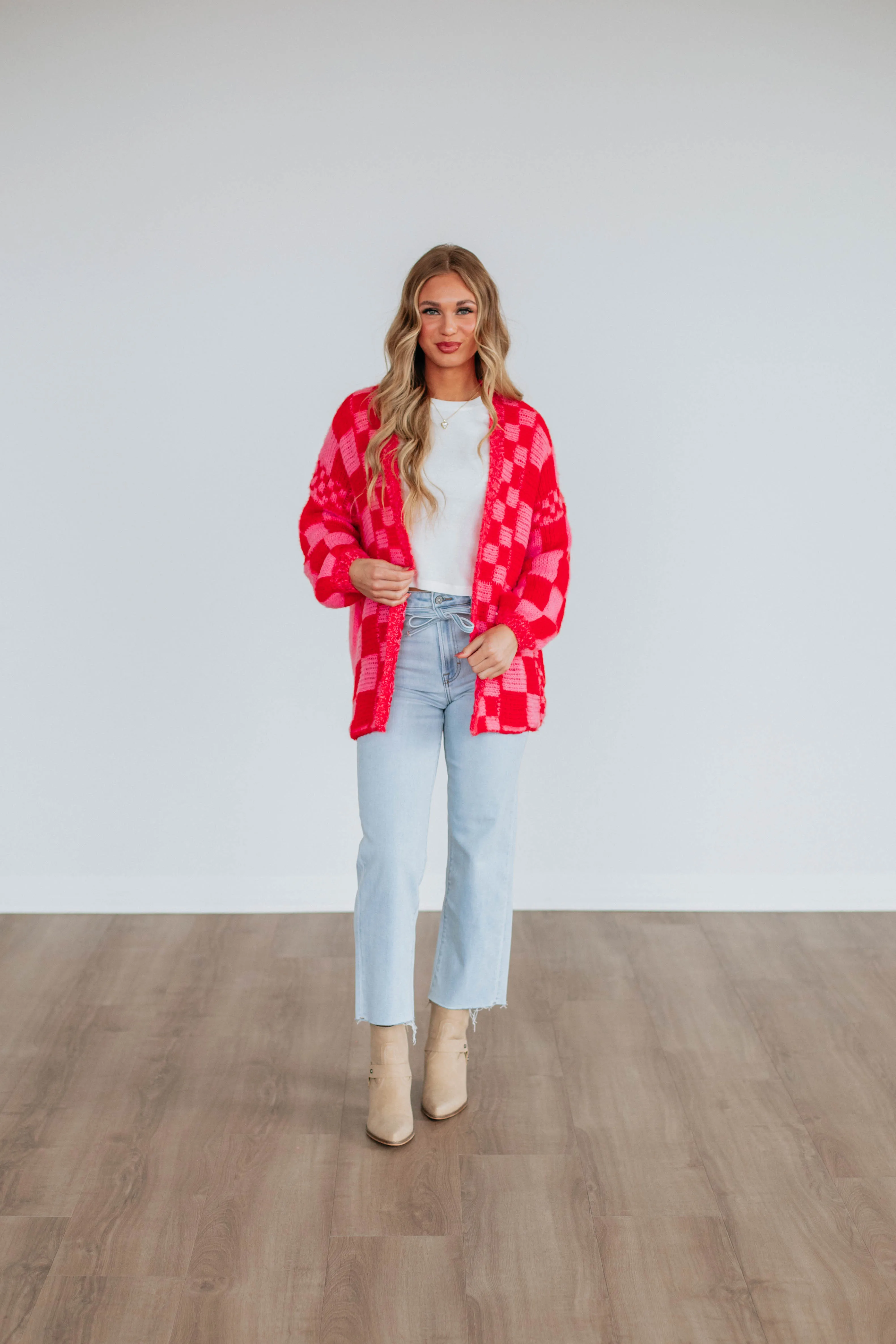 Talia Checkered Cardigan - Cherry Mix sold by Wild Oak Boutique product image thumbnail 5