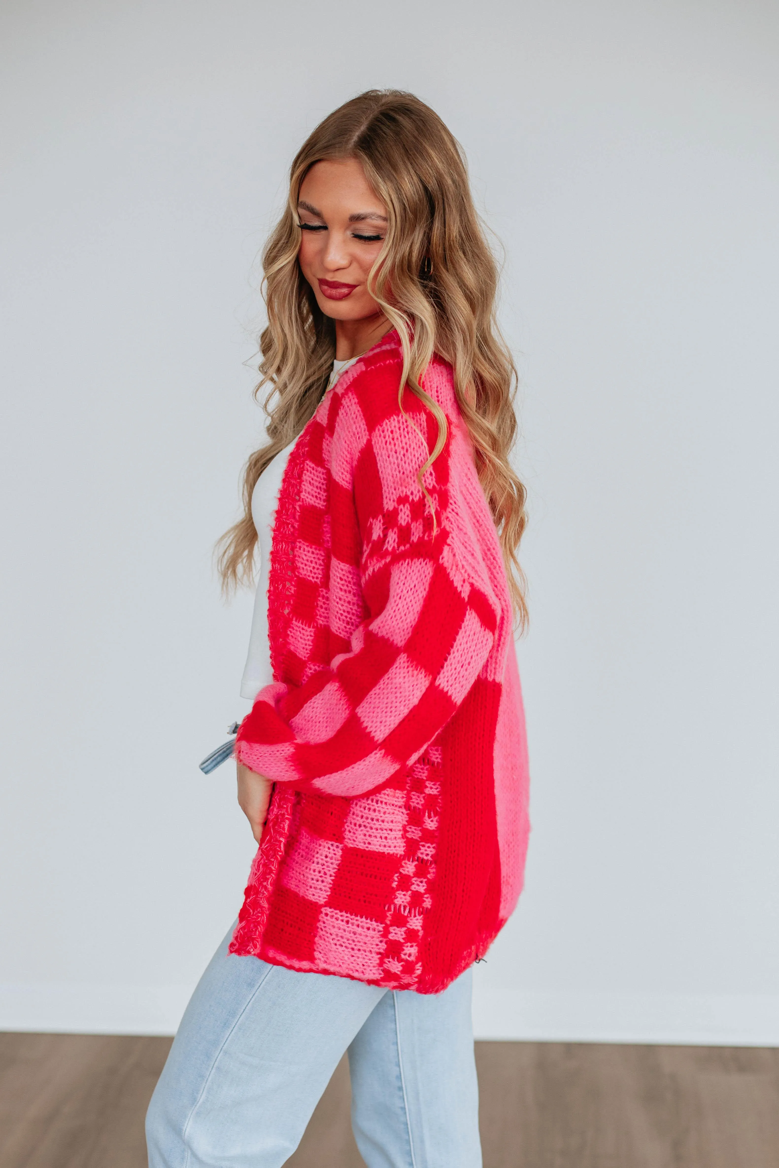 Talia Checkered Cardigan - Cherry Mix sold by Wild Oak Boutique product image thumbnail 2