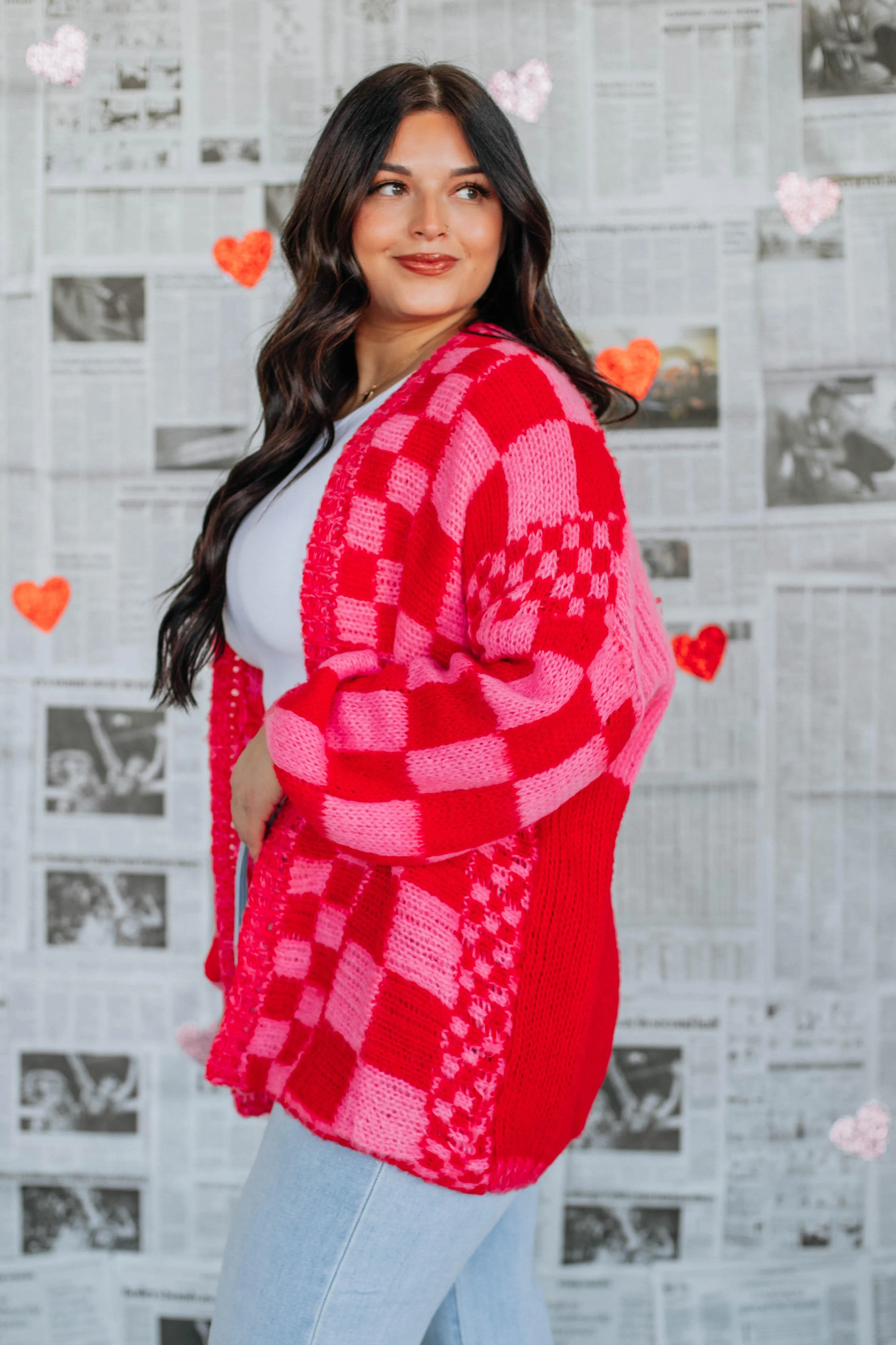Talia Checkered Cardigan - Cherry Mix sold by Wild Oak Boutique product image thumbnail 4