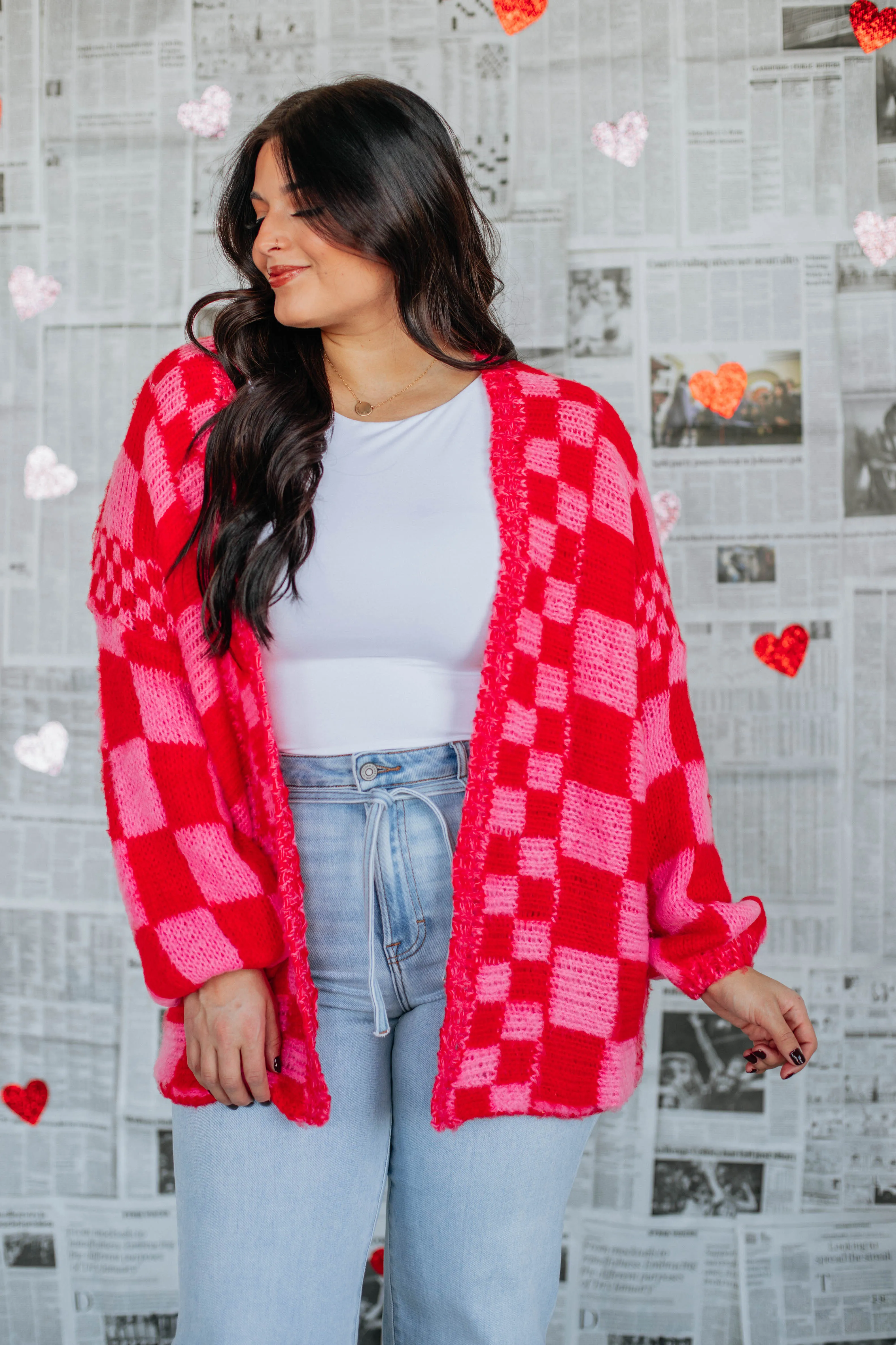 Talia Checkered Cardigan - Cherry Mix sold by Wild Oak Boutique product image thumbnail 3