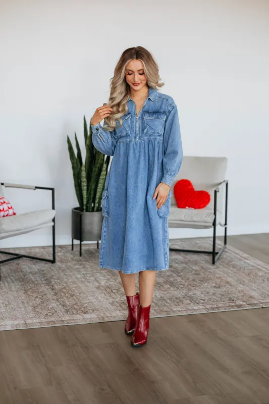Payden Cargo Denim Dress sold by Wild Oak Boutique