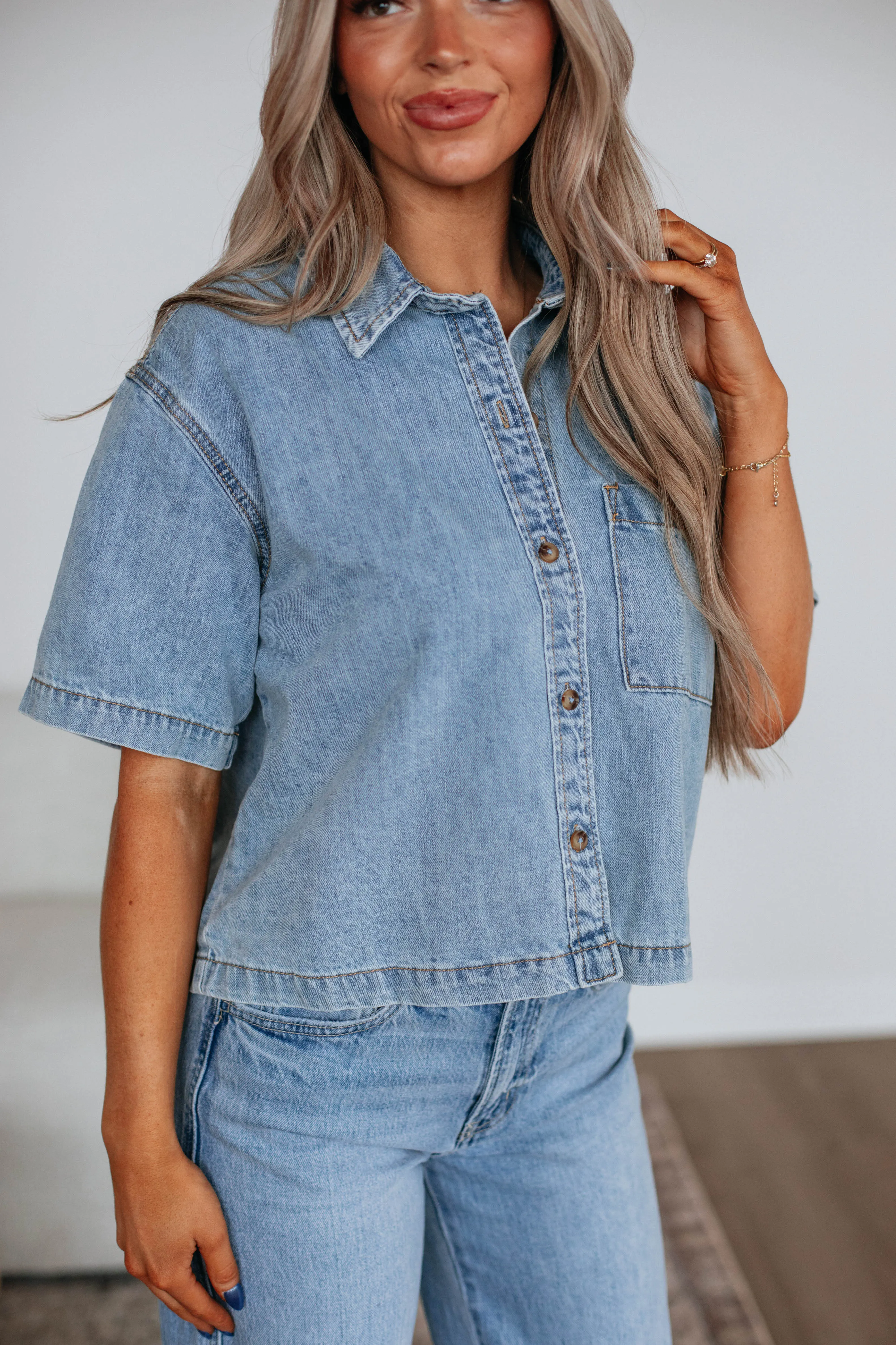 Roan Denim Top - Light Wash sold by Wild Oak Boutique
