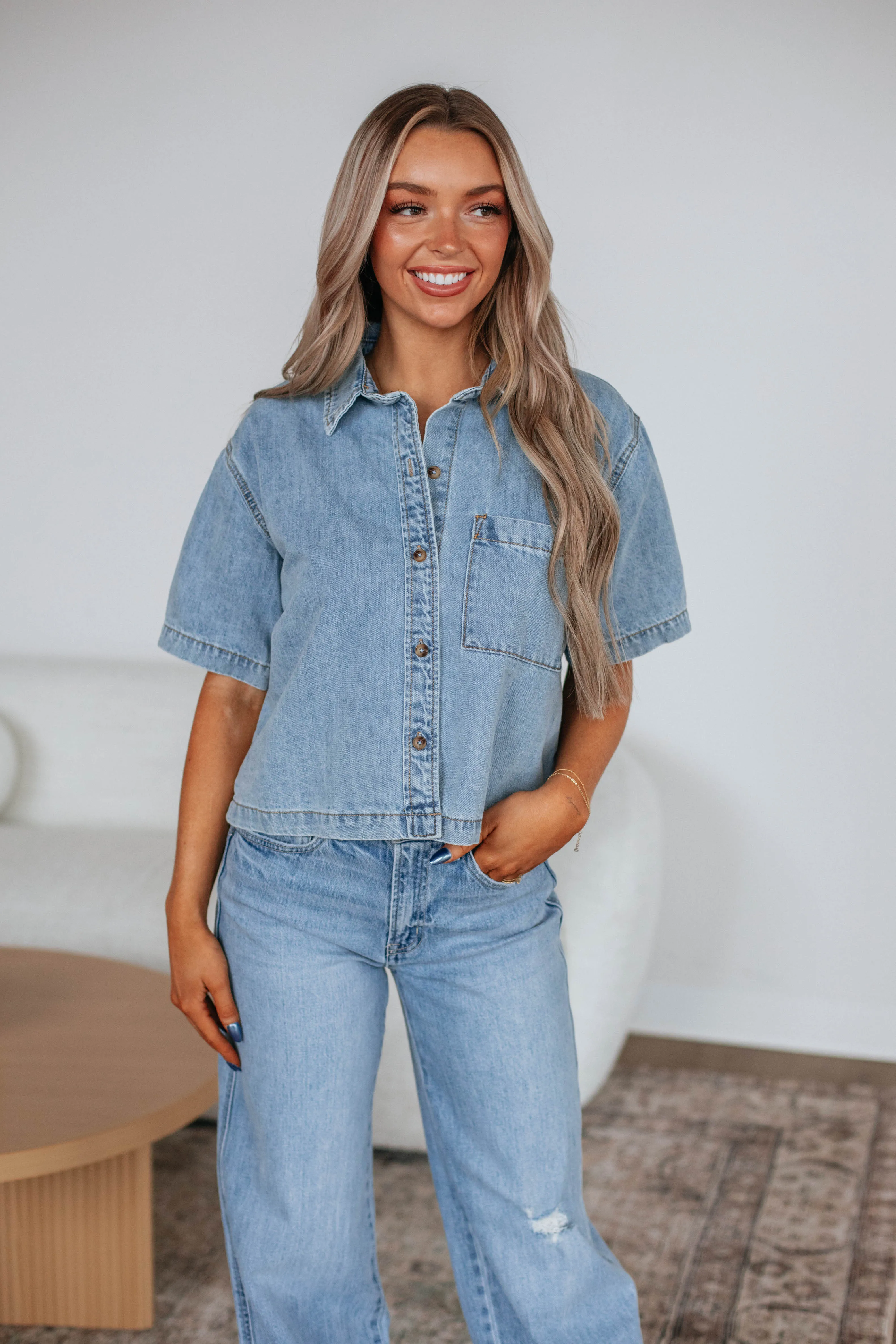 Roan Denim Top - Light Wash sold by Wild Oak Boutique product image thumbnail 3