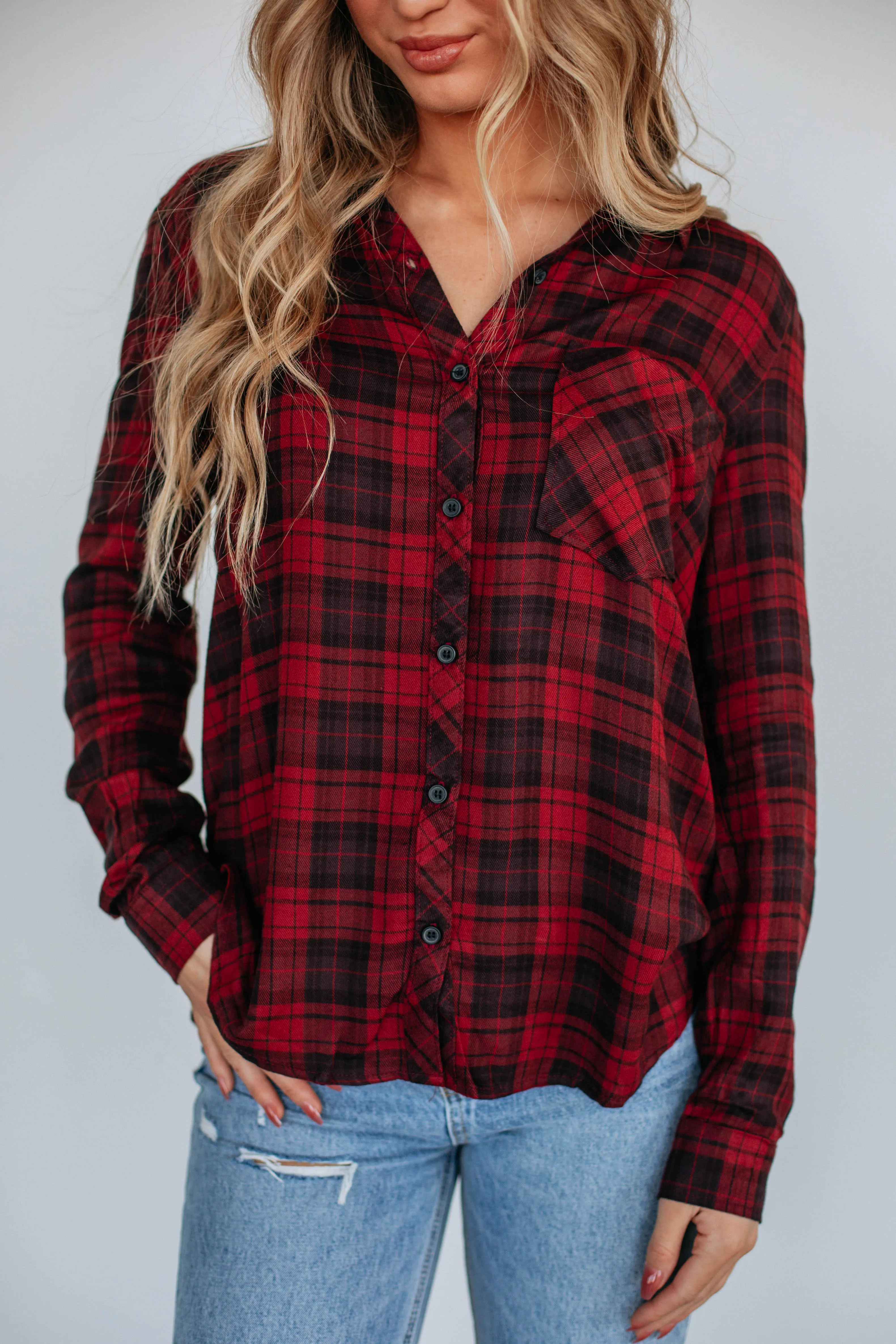Gatlyn Flannel Top - Merlot Mix sold by Wild Oak Boutique