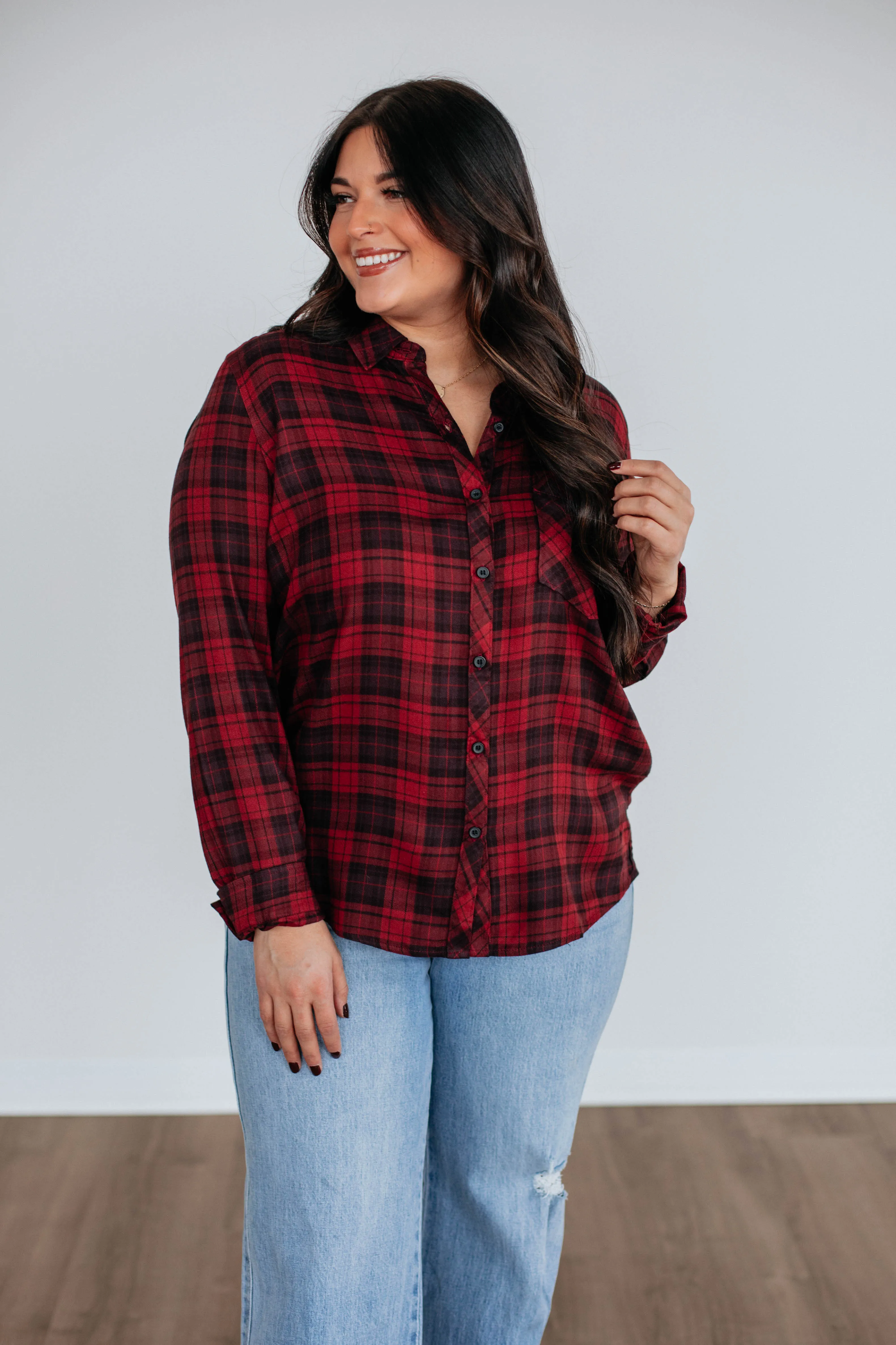 Gatlyn Flannel Top - Merlot Mix sold by Wild Oak Boutique product image thumbnail 2