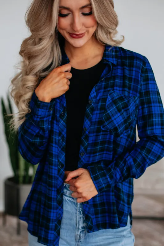 Gatlyn Flannel Top - Cobalt Mix sold by Wild Oak Boutique