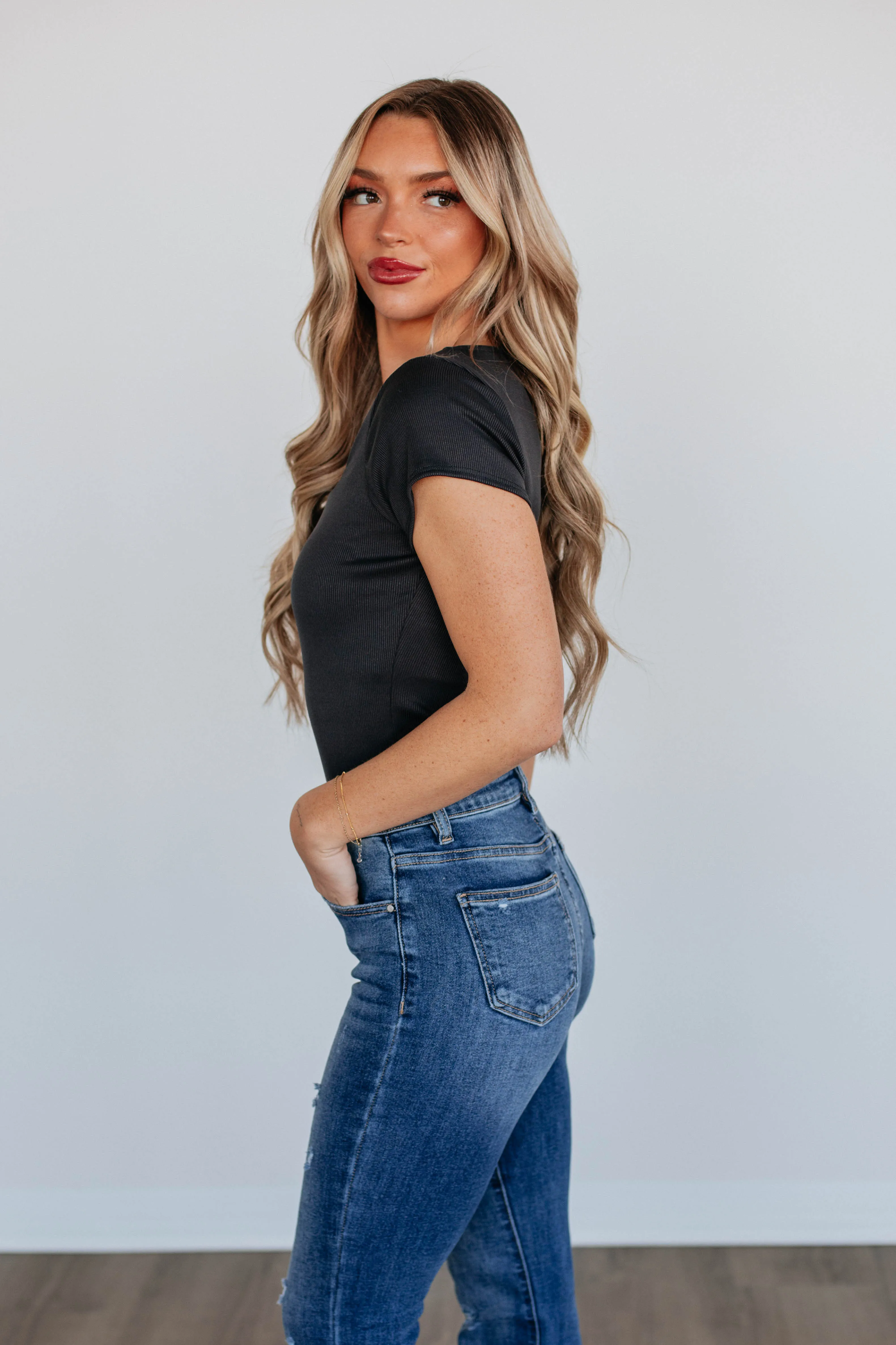 Nicola Ribbed Bodysuit - Charcoal sold by Wild Oak Boutique product image thumbnail 3