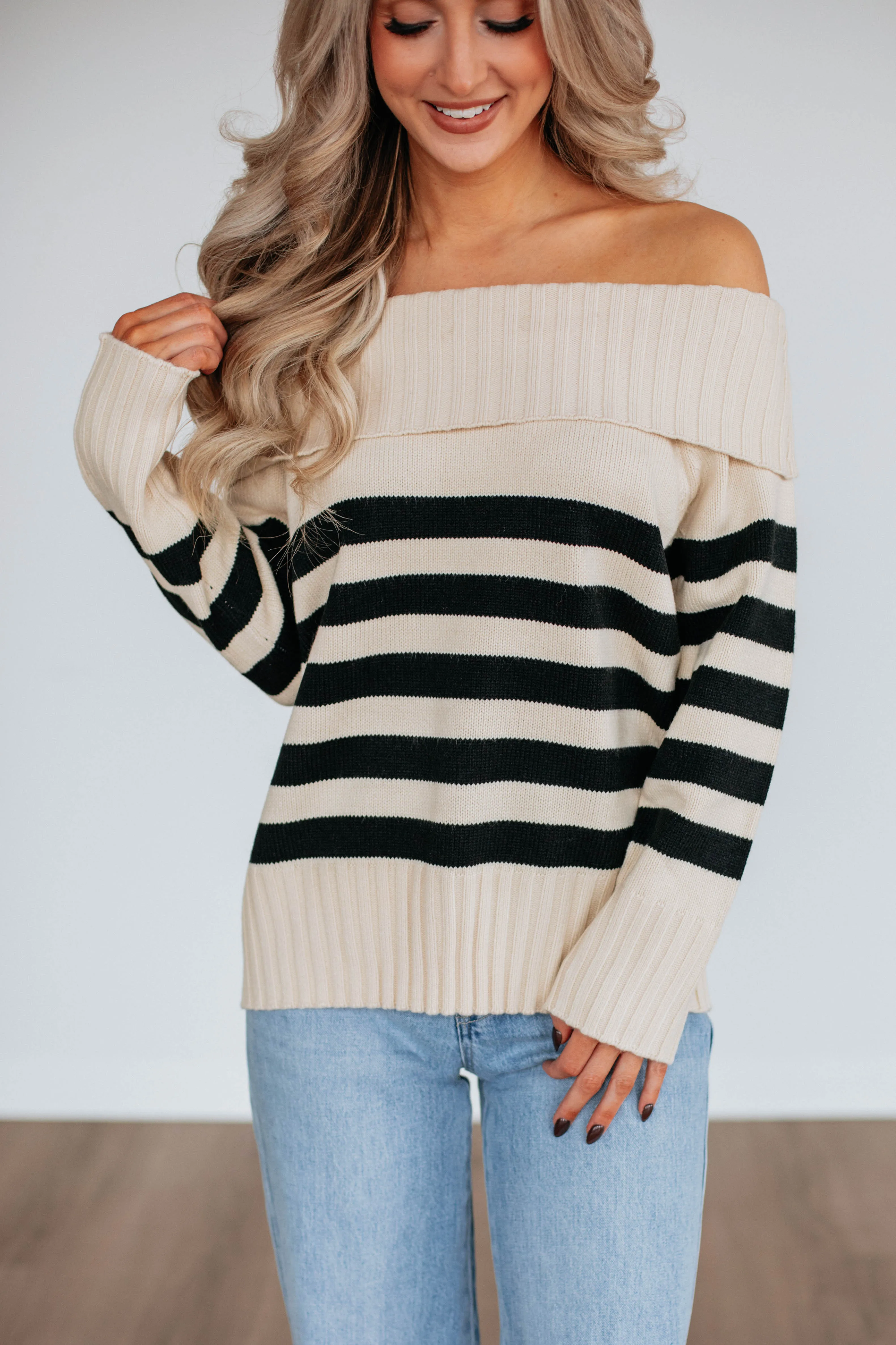 Chantelle Off The Shoulder Sweater - Cream sold by Wild Oak Boutique