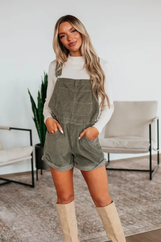 Hartley Corduroy Short Overalls - Olive sold by Wild Oak Boutique
