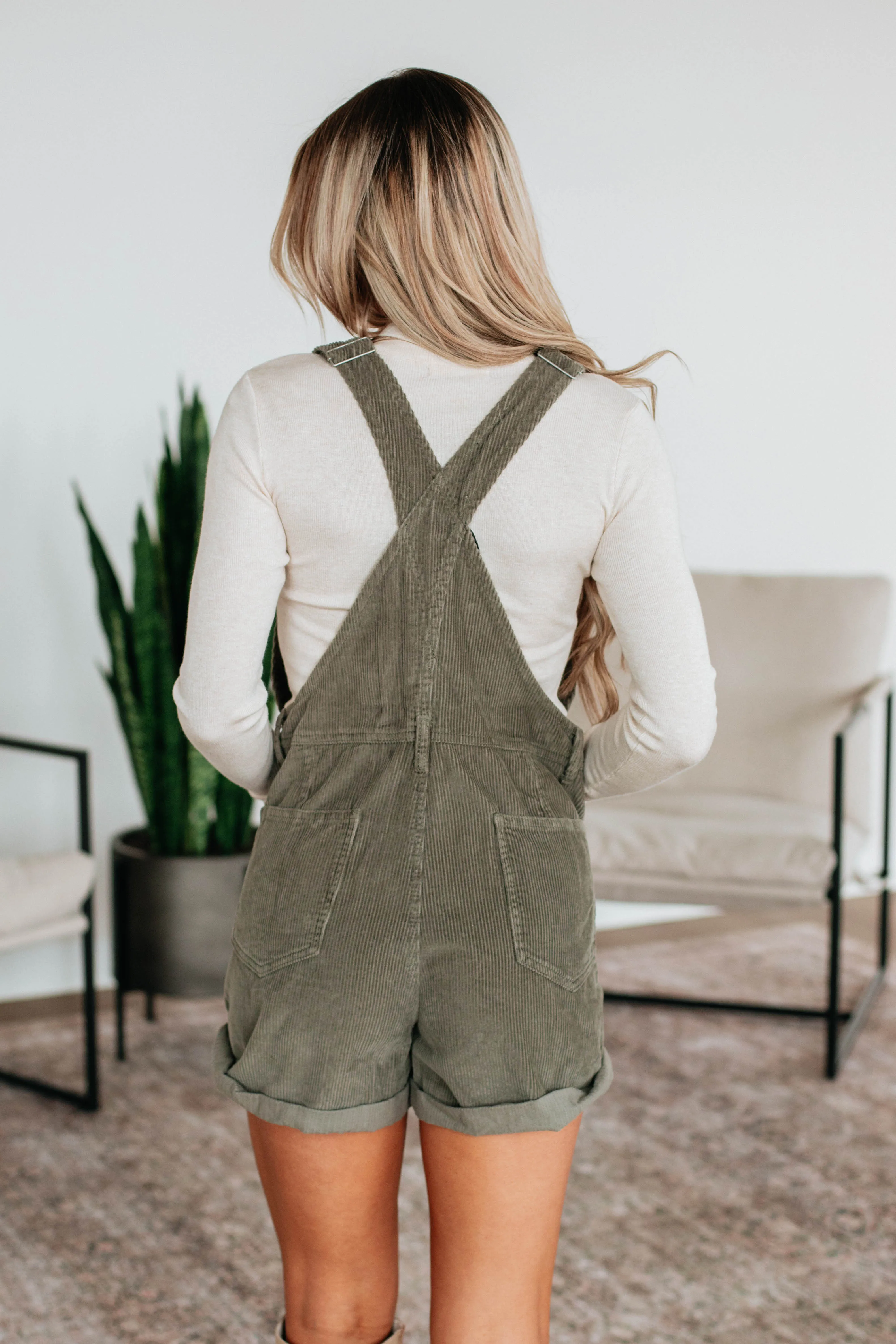 Hartley Corduroy Short Overalls - Olive sold by Wild Oak Boutique product image thumbnail 5