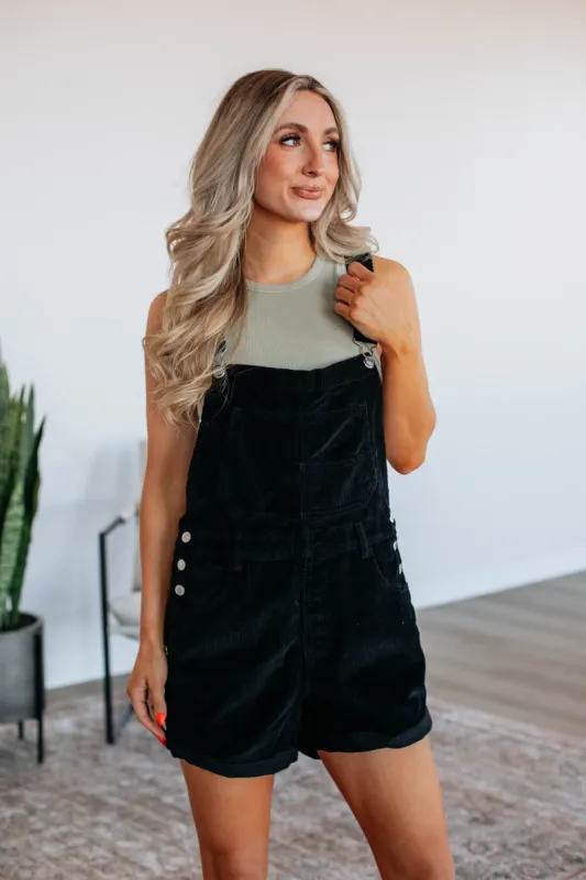 Hartley Corduroy Short Overalls - Black sold by Wild Oak Boutique