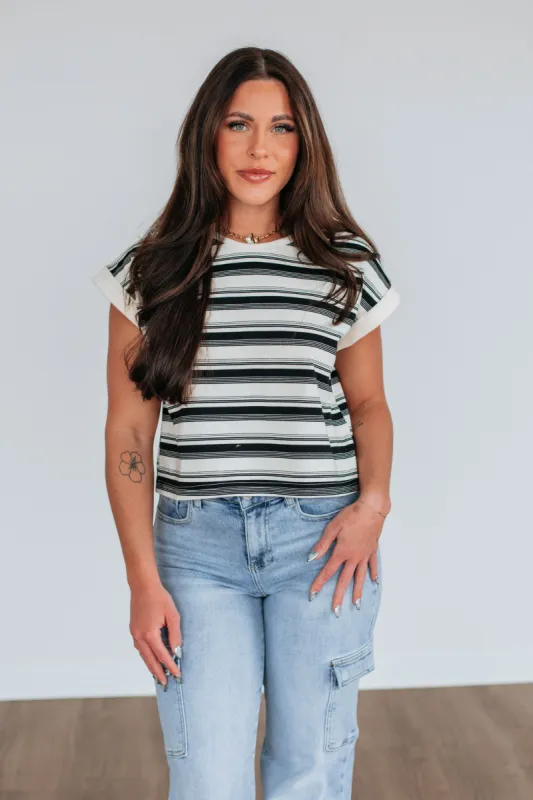 Mayra Striped Top - Black Mix made by mioumuse