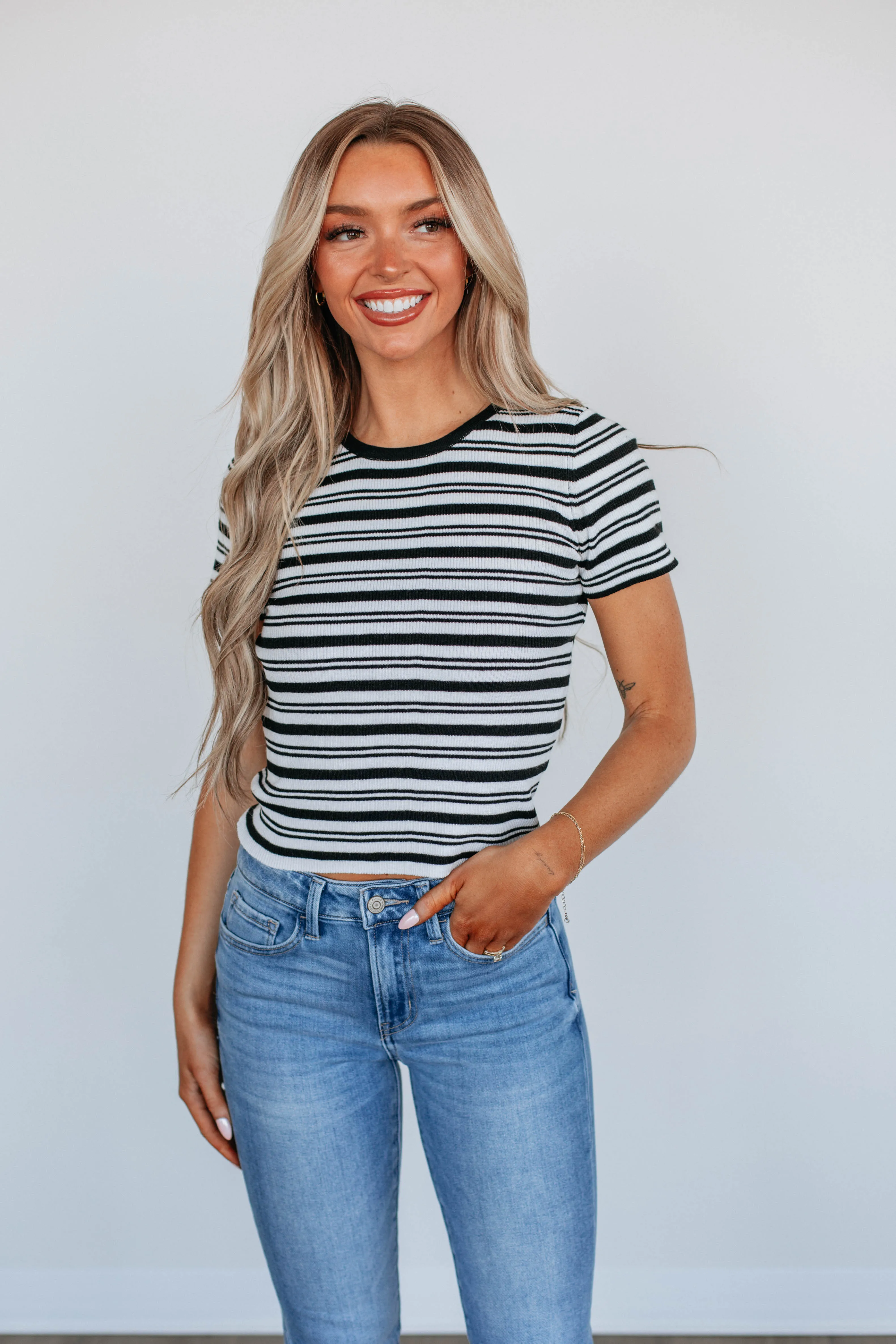 Kilah Striped Top - Black Mix sold by Wild Oak Boutique