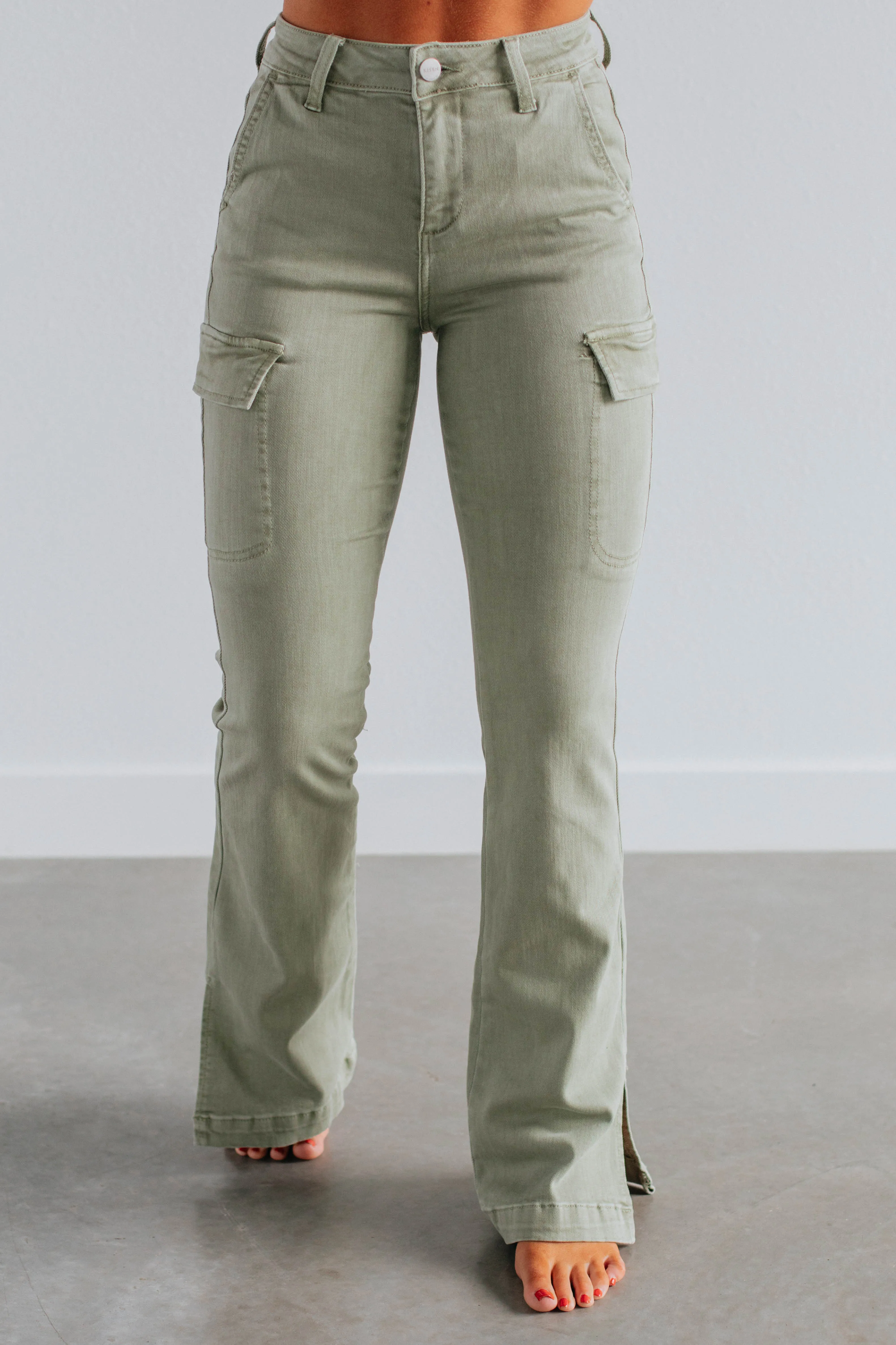 Kayley Risen Cargo Jeans - Sage sold by Wild Oak Boutique